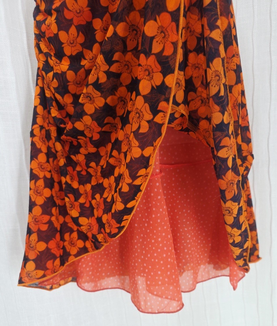 CAbi Reversible Midi Flip Dress Floral & Dots Wide Strap Cinched Accents👗#6370