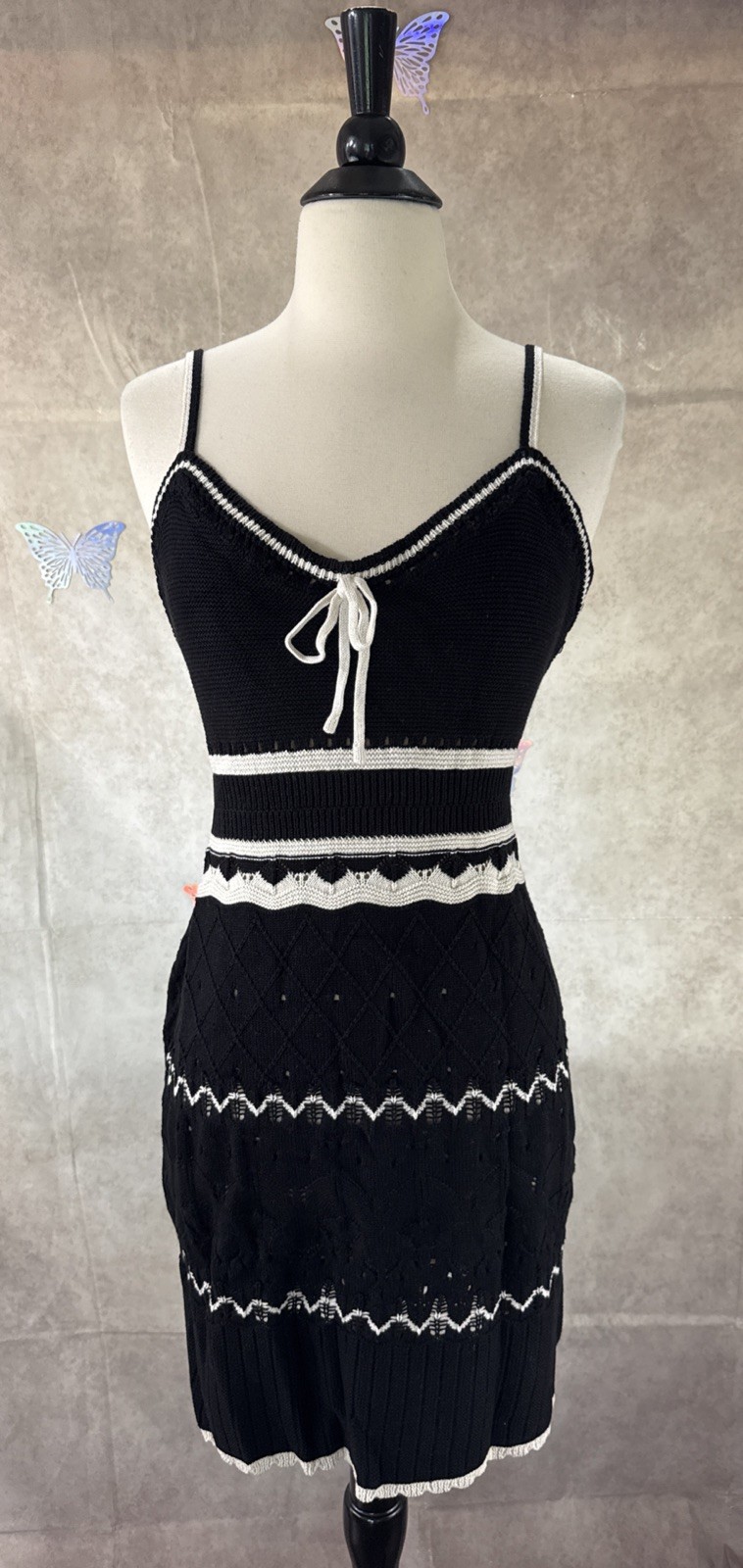 Madden NYC Women’s Pointelle Knit Stripe Mini Dress Size L(12-14)
