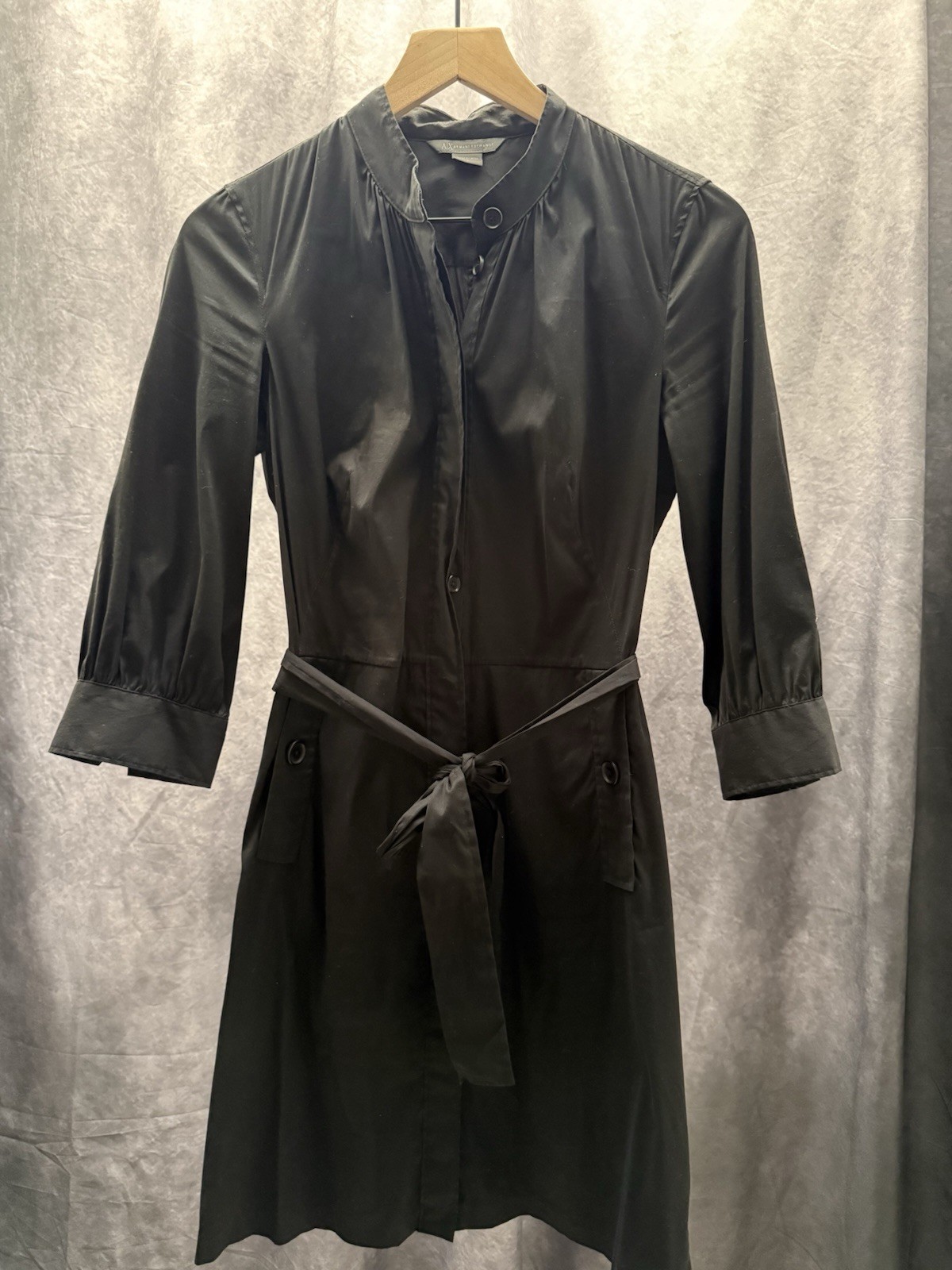 Armani Exchange dress, classic shirt-collar design with a chic belted waist.