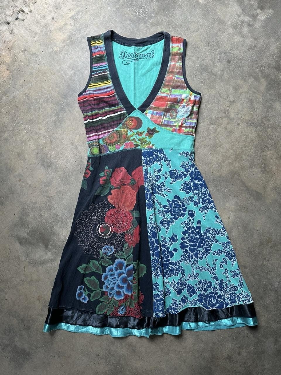 Desigual Patchwork Floral Mini Dress | Y2K Boho Fairy Grunge Sleeveless Dress