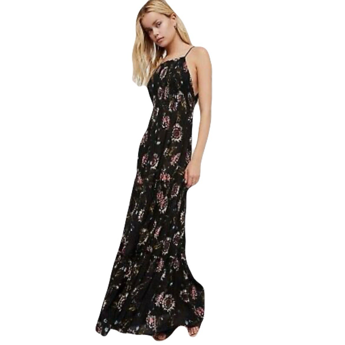 Intimately Free People Black Floral ‘Garden Party’ Smocked Maxi Dress, Size M