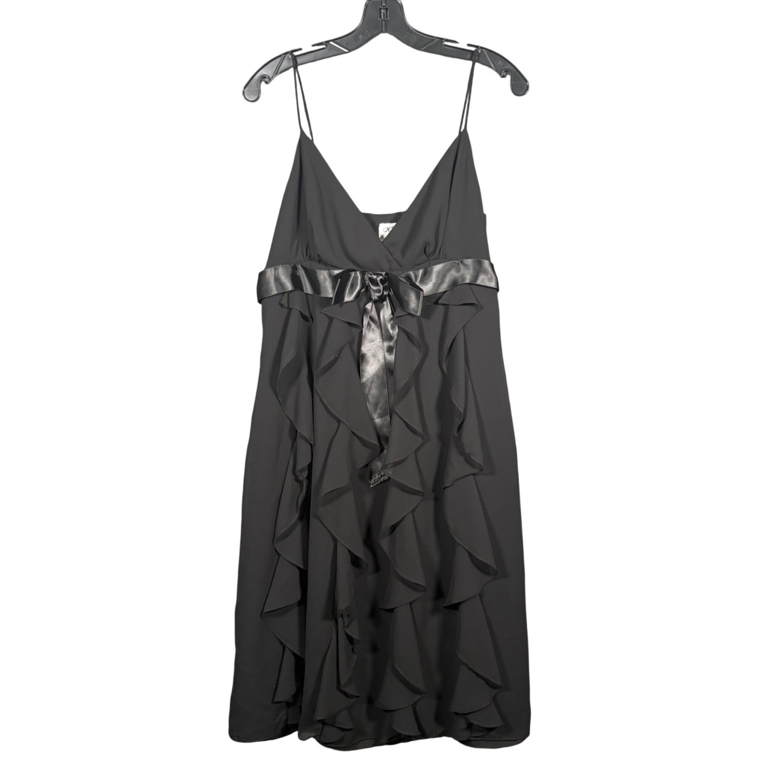 Vintage Cache Black Babydoll Ruffle Cocktail Dress Satin Bow Womens 12 Y2K
