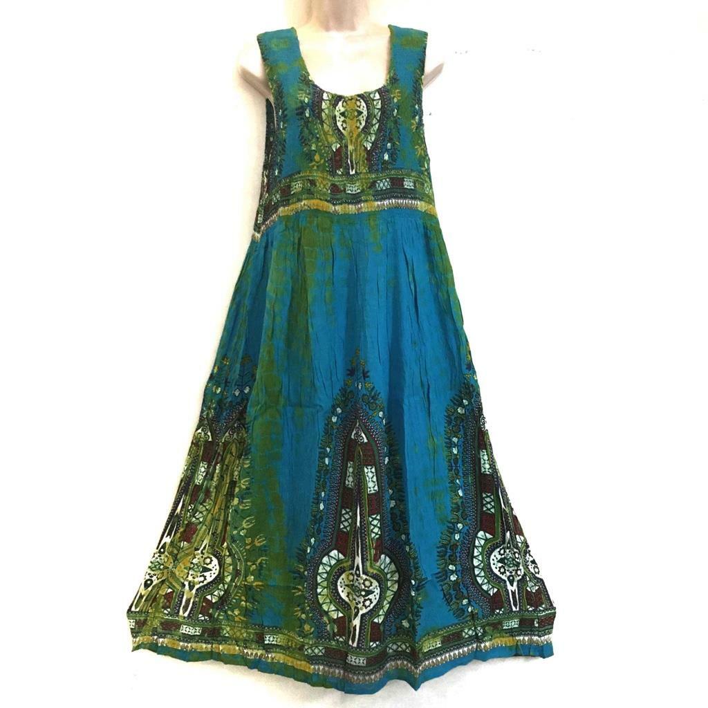 Plus Hippie Reggae Bohemian Empire Festival Rasta Dashiki Tie Dye Dress Teal