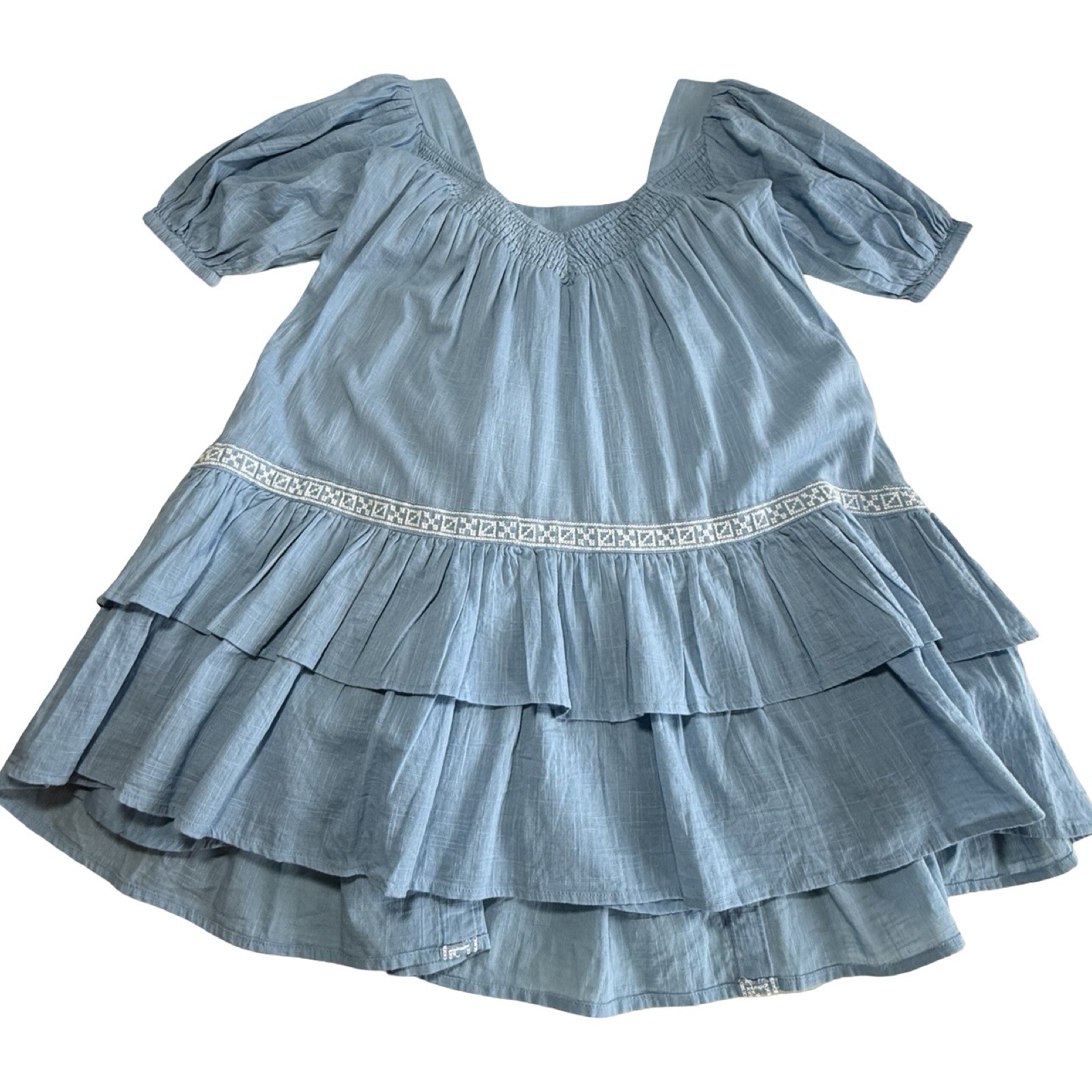 NWT $178 Shore Square Neck Embroidered Babydoll Dress Size XS Blue