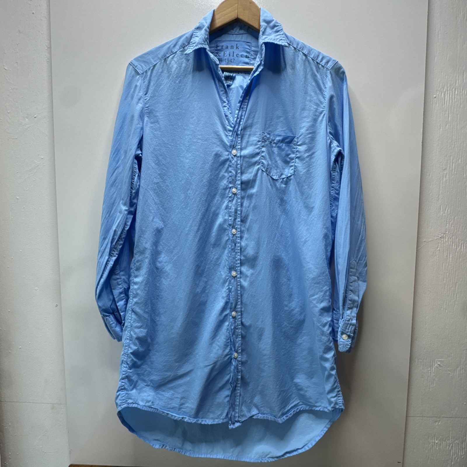 Frank & Eileen Mary Shirt Dress Womens XS Blue 100% Cotton Button Up Long Sleeve