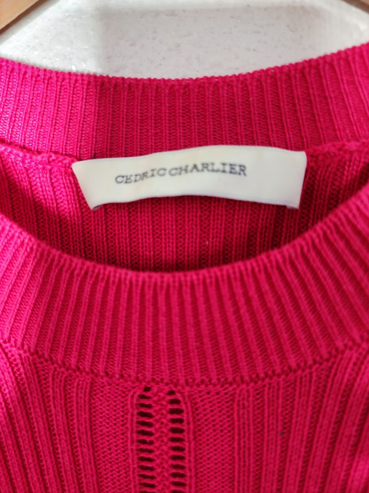 Cedric Charlier Colorblock Knit Midi Dress in Navy and Dark Pink Size 2