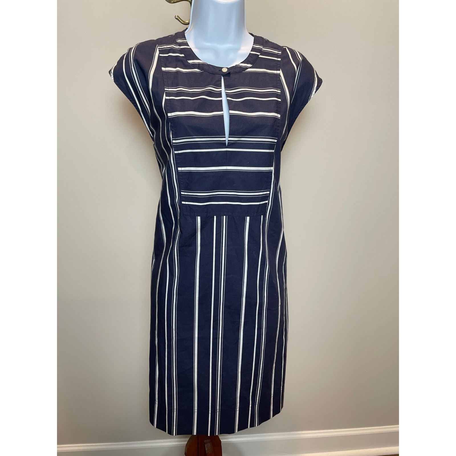 J.Crew Navy & Cream Striped Shift Dress with Pockets Size M