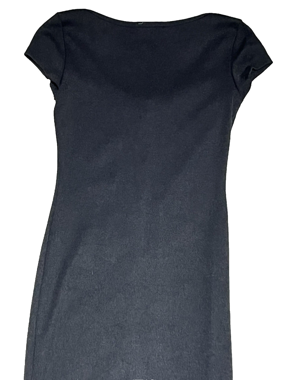 Elodie Snap Up Ribbed Midi Sheath Dress Womens Small Black Stretch Knit 90s Cap