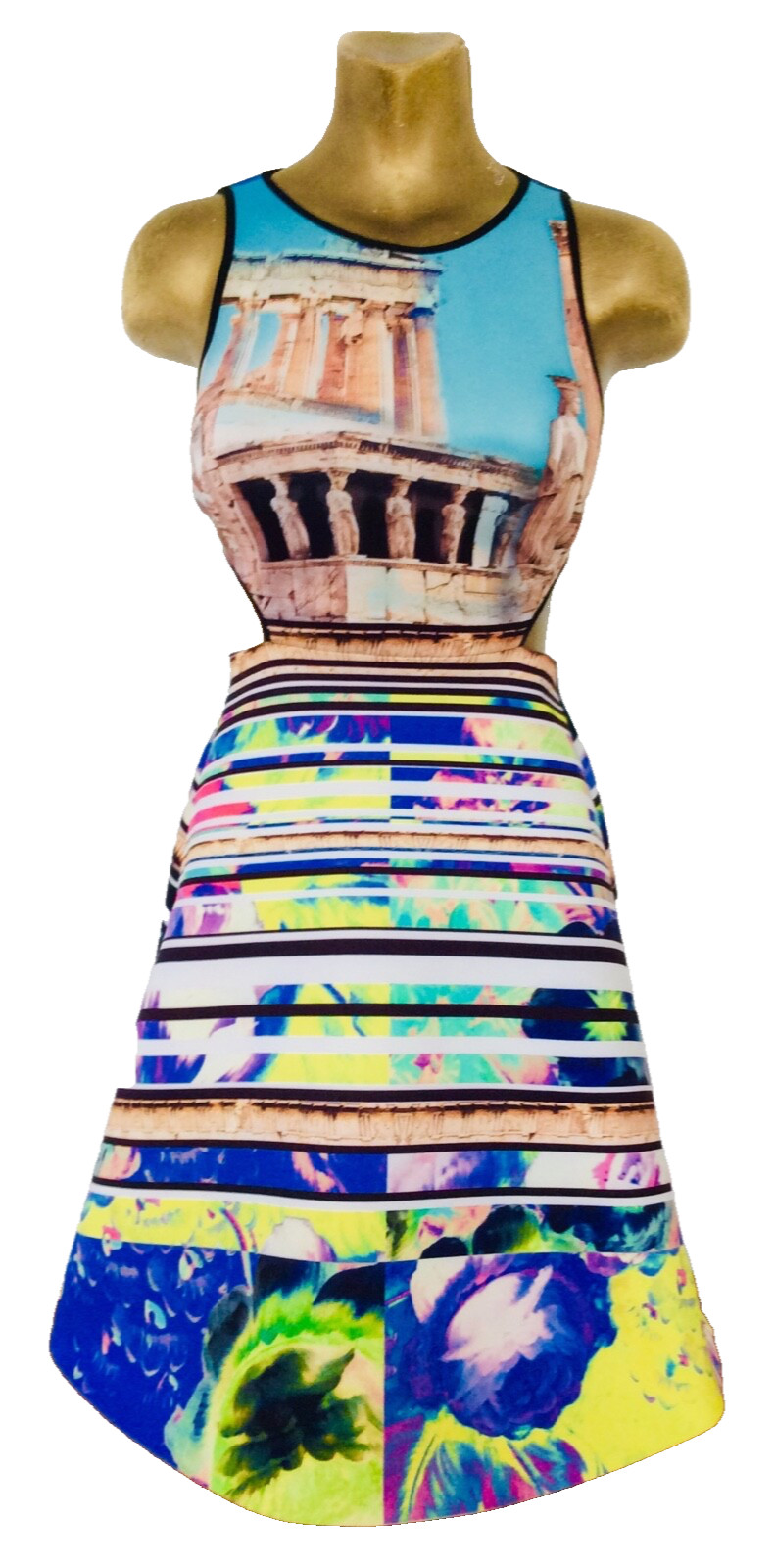 NWT CLOVER CANYON Neoprene ACROPOLIS GARDEN Greek Cut-Out DRESS S