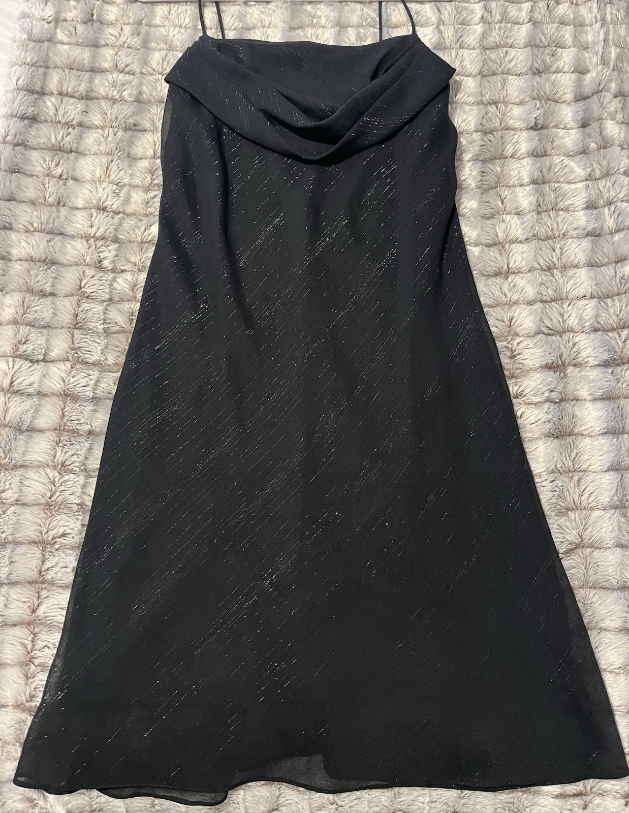 Jump Black Cowl Neck Spaghetti Strap Chiffon Knee-Length Slip Dress 7/8