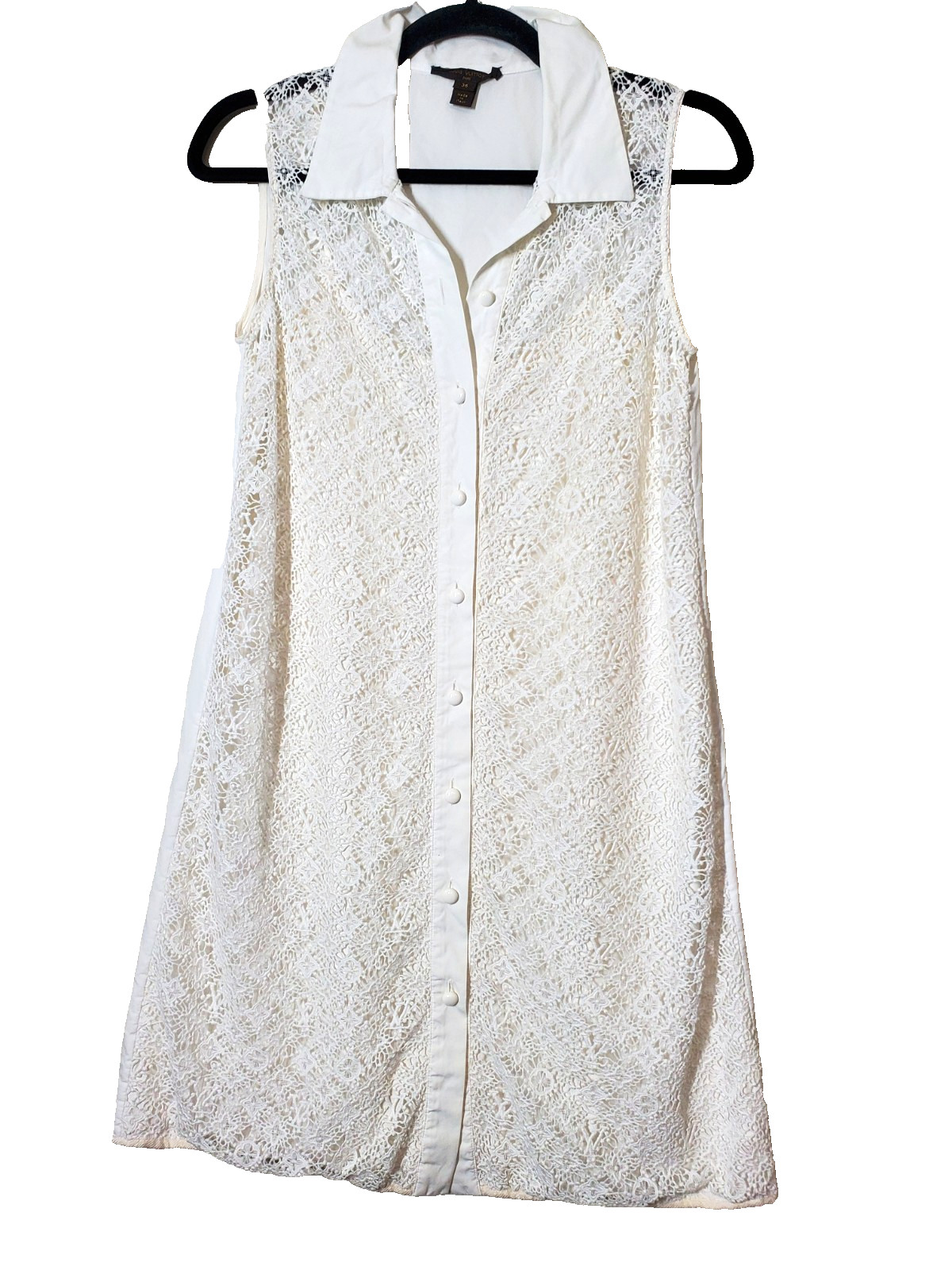 LOUIS VUITTON Womens 36 White Shirt Dress AUTHENTICITY CERTIFICATE Lace Monogram