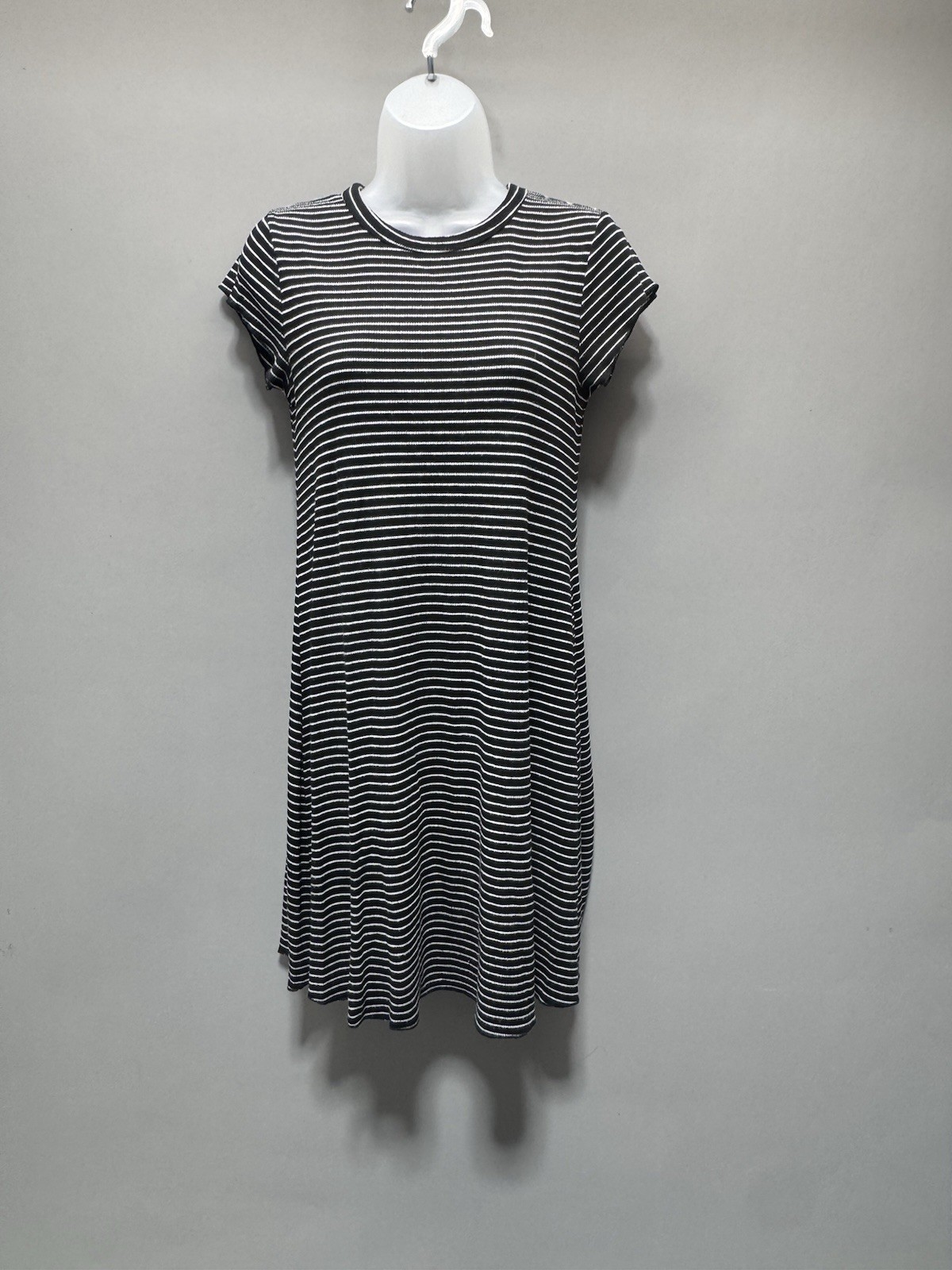New Look Womens 8 Black White Striped T-Shirt Dress Short Sleeve Casual Stretch