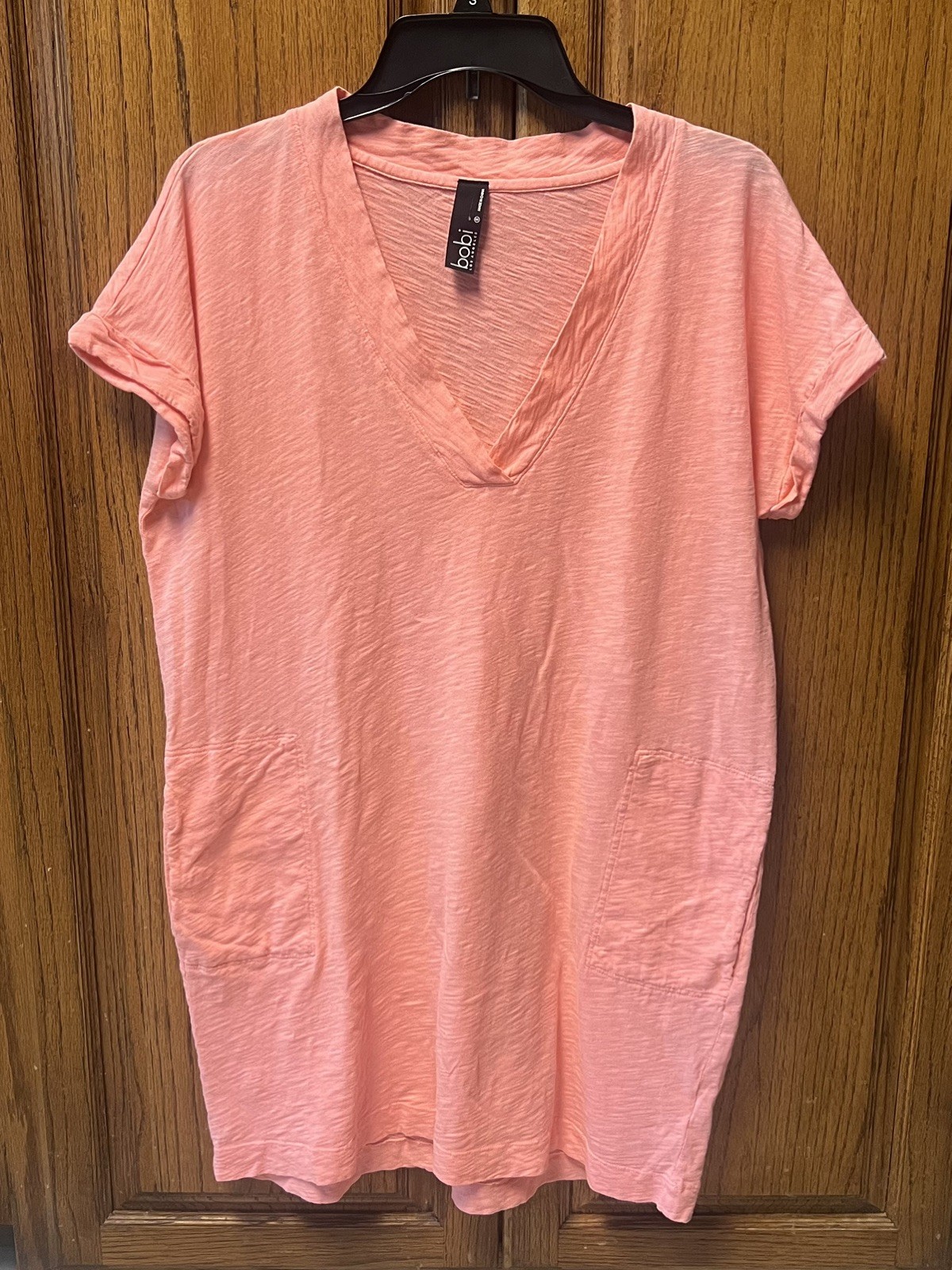 Bobi Los Angeles T-Shirt Dress w/Pockets Light Coral S 21” P-P Soft Lightweight