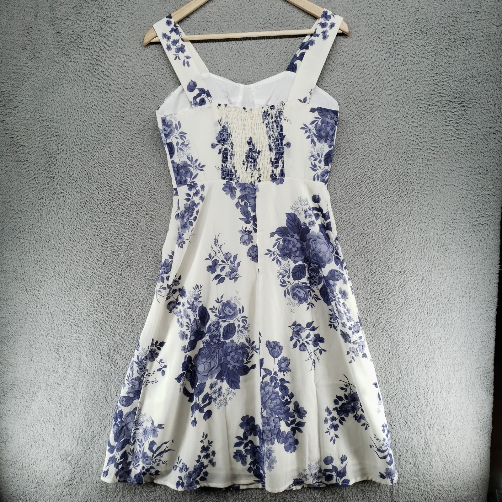 NLW Womens L Floral Pattern Strap Mini Dress Cotton White Blue