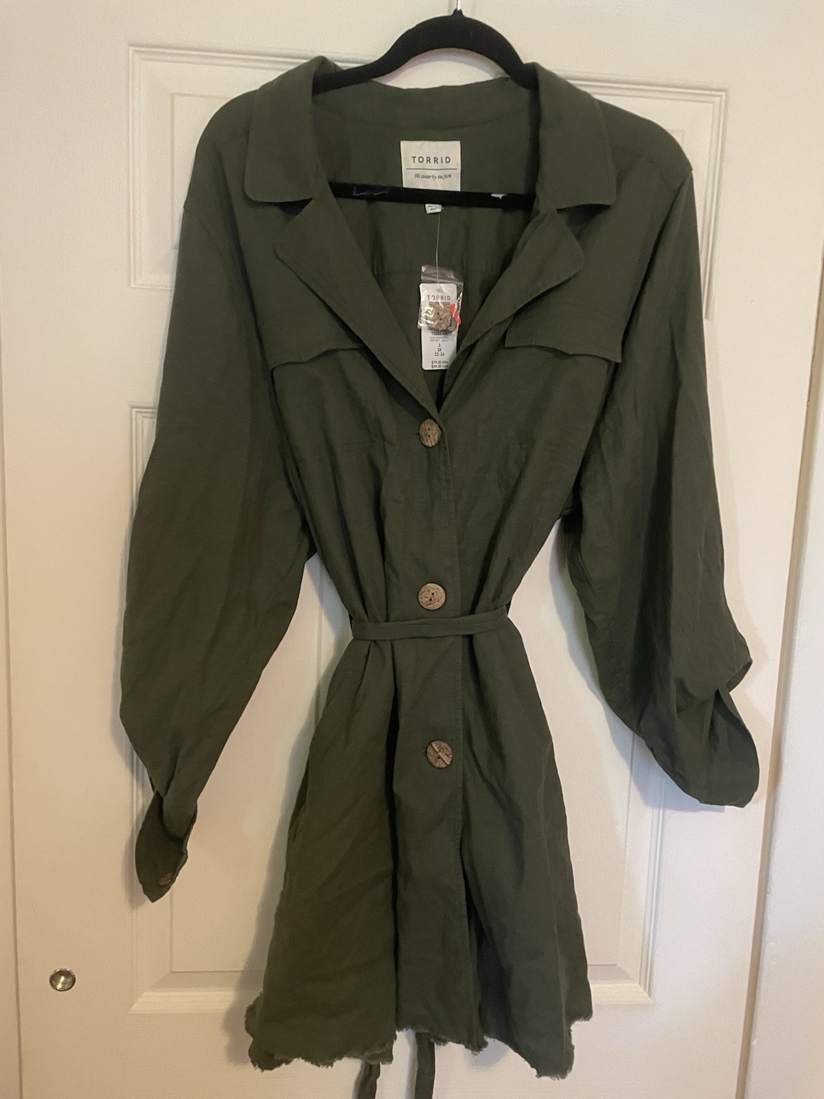 New With Tags Olive Green Torrid Dress Size 3x 3/4 Sleeve And Pockets