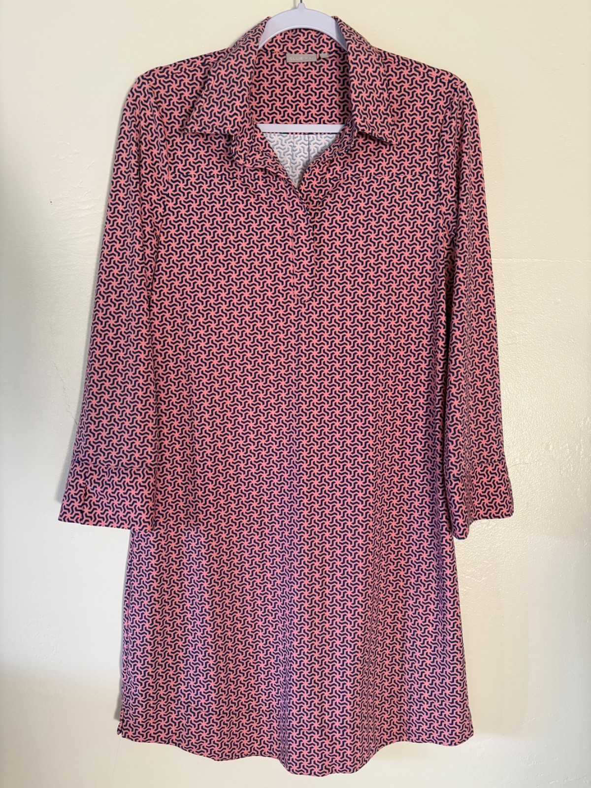Ellie Kai Pink & Navy Geometric Shift Dress Custom Collared Size 10 Preppy