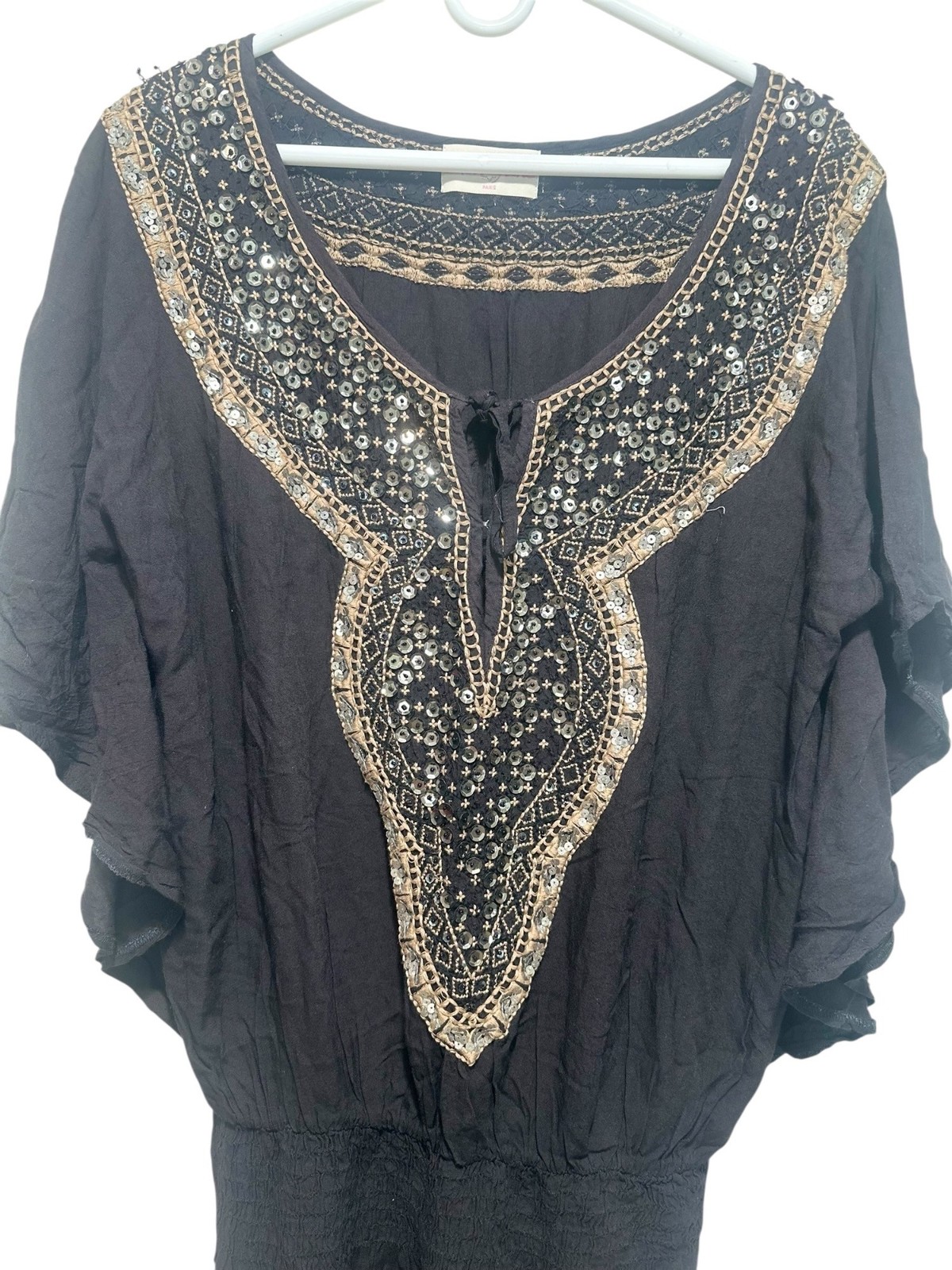 Miss June Whimsigoth Sequin Tunic Mini Dress S-L Black Embellished Festival Boho