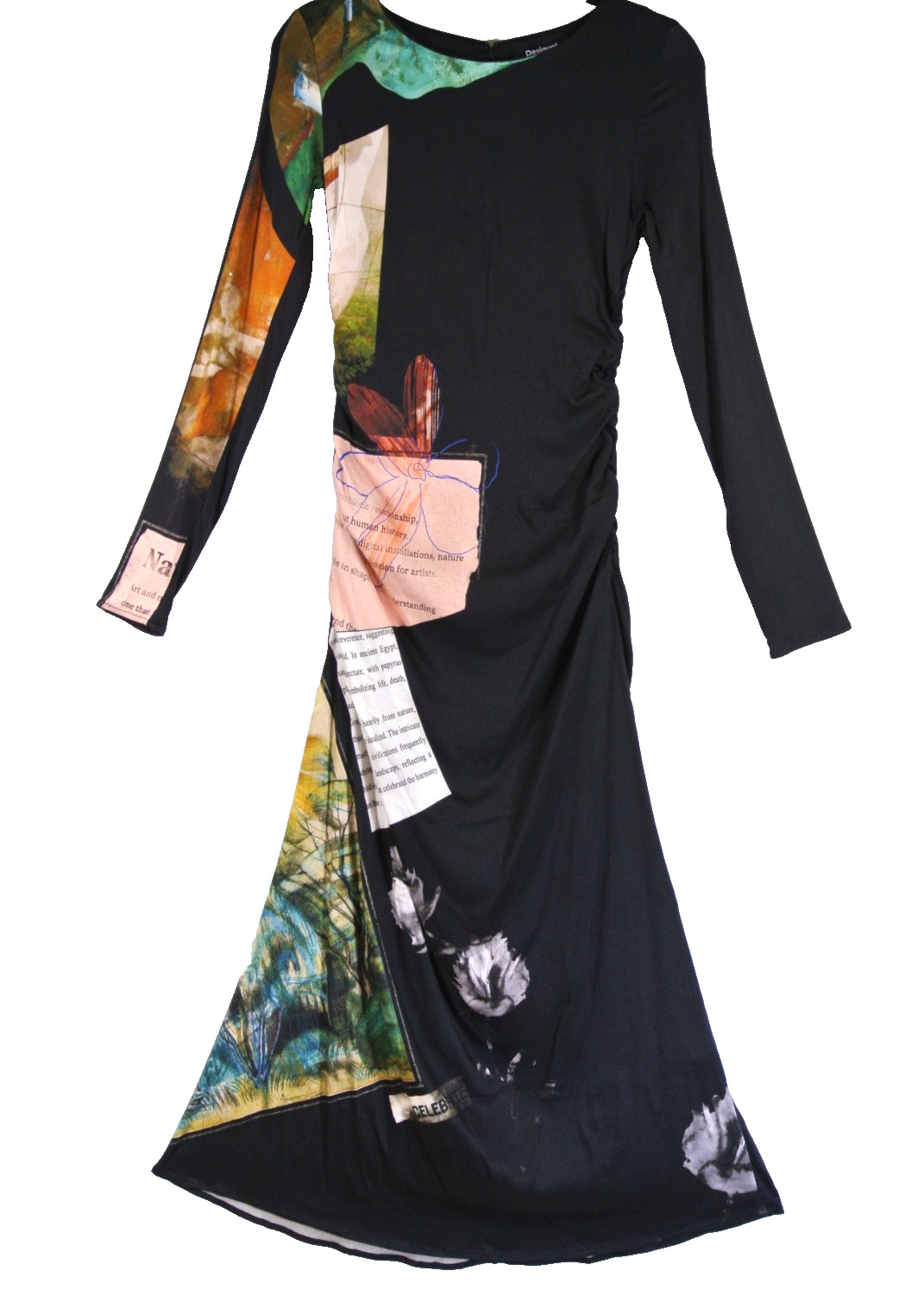 NEW, Desigual Mix Print Long Sleeve Midi Dress in Black Sz S #MD1697