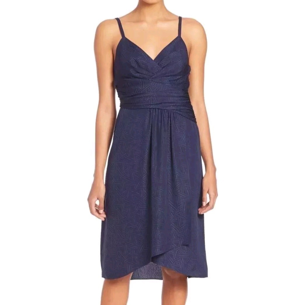 DIANE VON FURSTENBERG Saige Spaghetti Strap Silk Faux Wrap Dress Midnight Sz 8