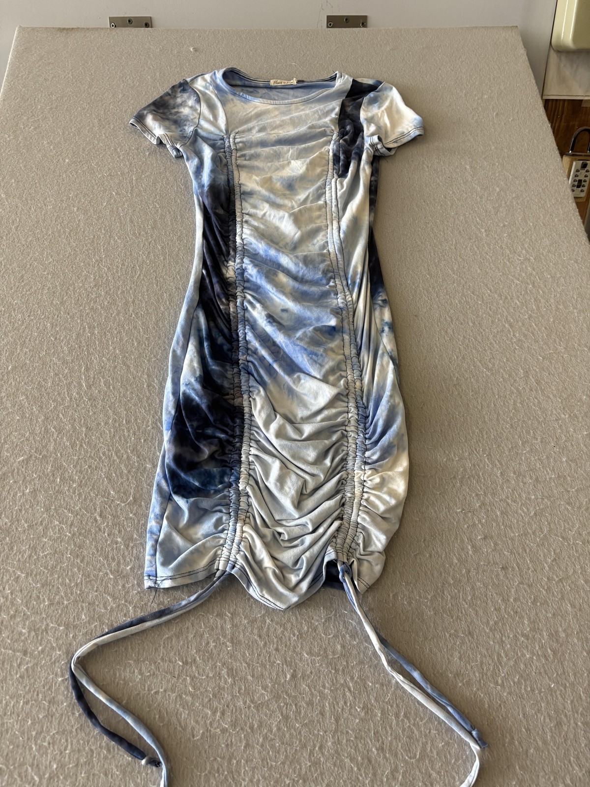 Heart & Hips Dress Womens Small Blue Tie Dye Ruched Bodycon T Shirt Mini