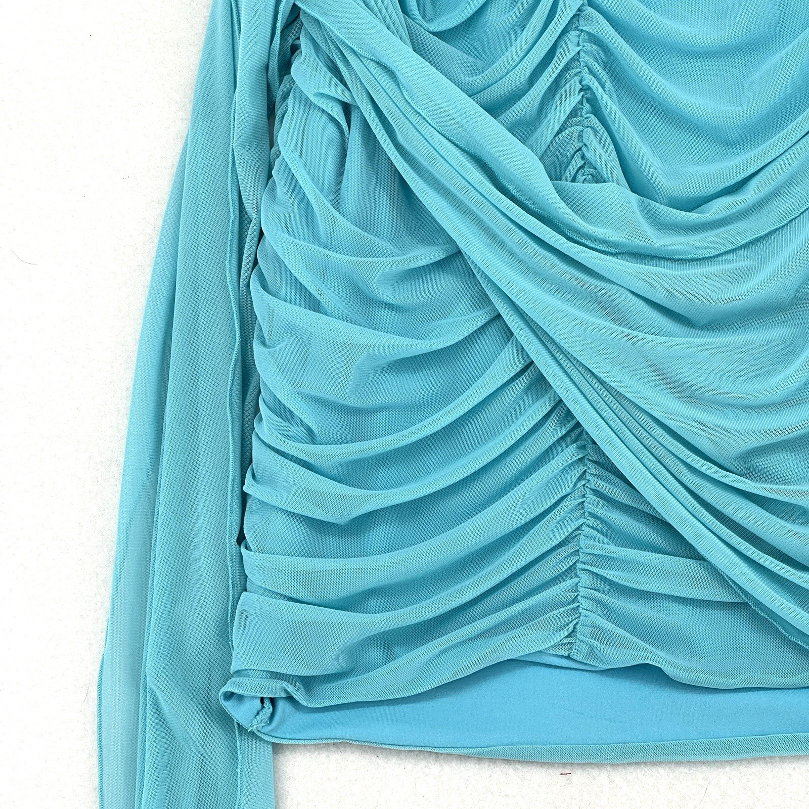 Nadia Fraca Ruched Strapless Mini Dress Turquoise Bodycon NWT L