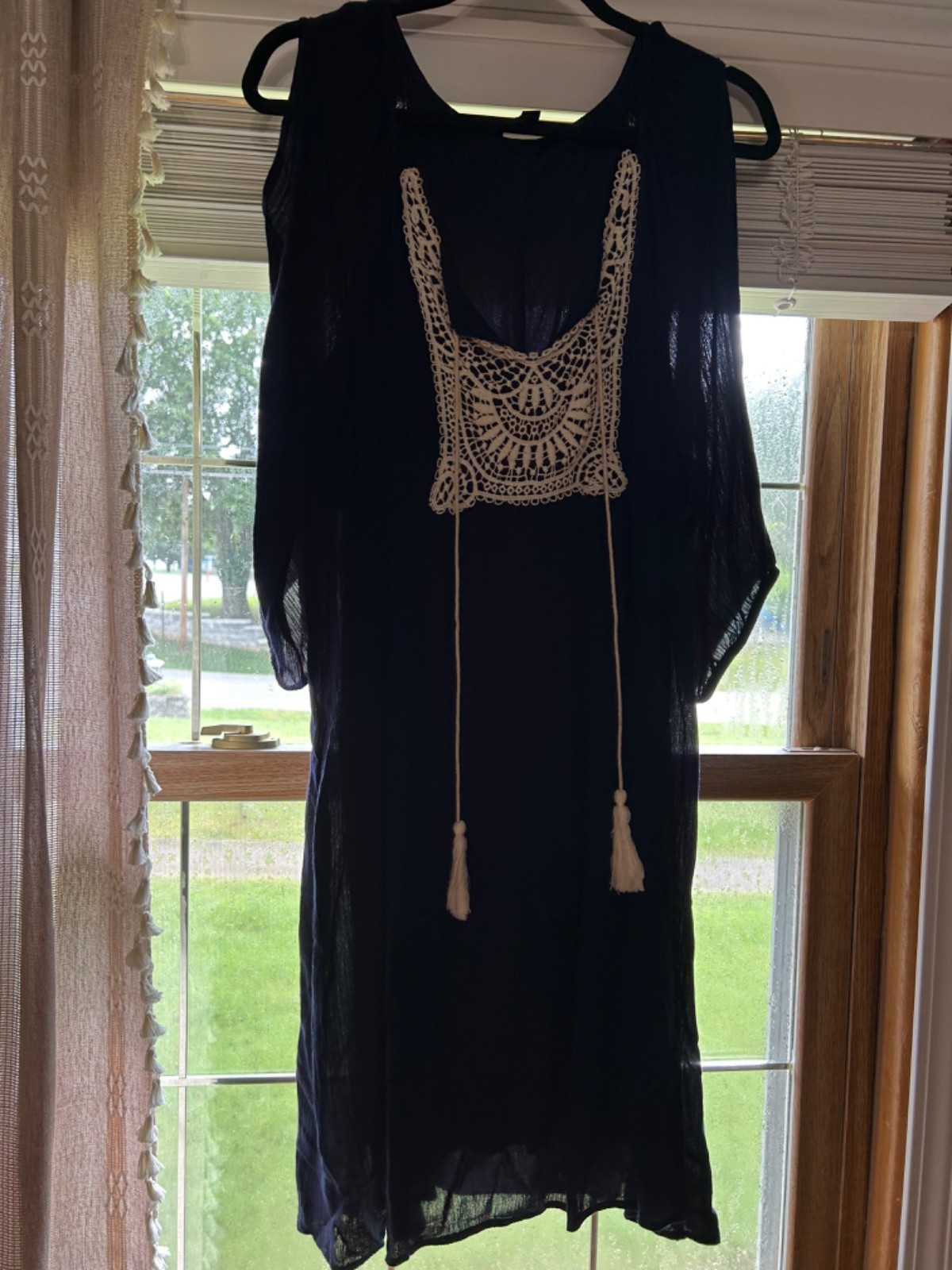 NAIF Navy Dress with Cream Crochet Bib