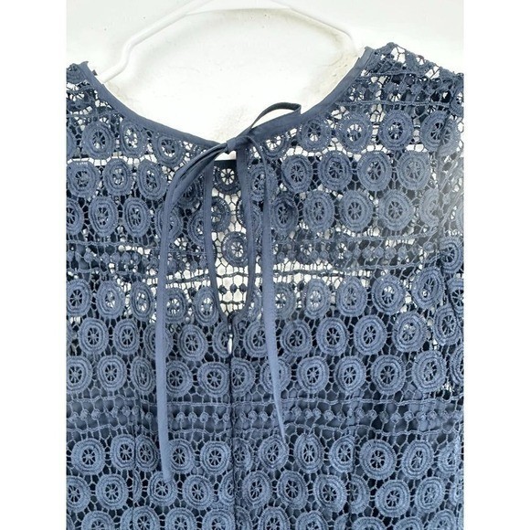 Loft Outlet Navy Blue Crochet Lace Medallion Shift Dress Size 4 Tie Back Zip