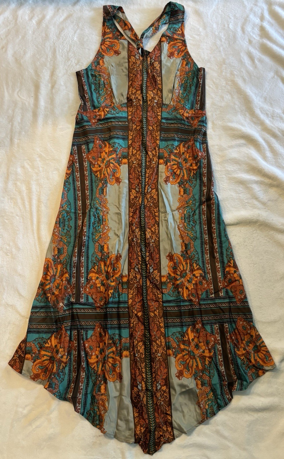 Sundance Boho Maxi Dress Sleeveless Paisley Print Casual Teal And Rust Size 14