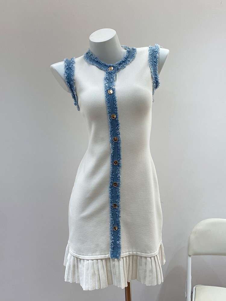 Women Sandro Round Neck Contrasting Sleeveless Tank Mini Dress