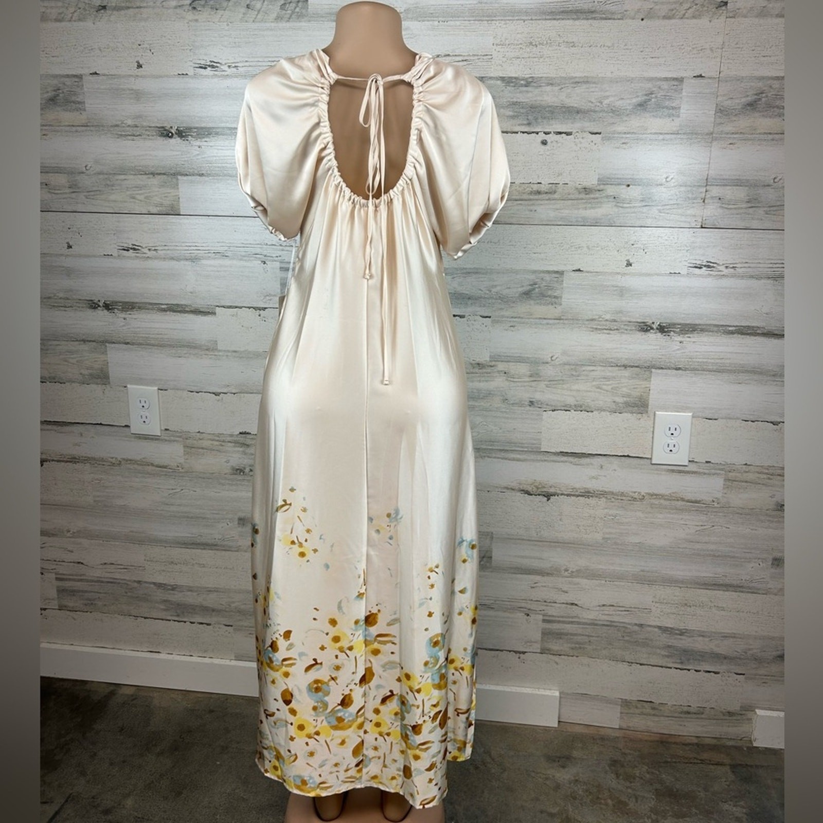 Worthington Champagne Satin Floral Maxi Midi Dress Size 2 NWT New Cottagecore