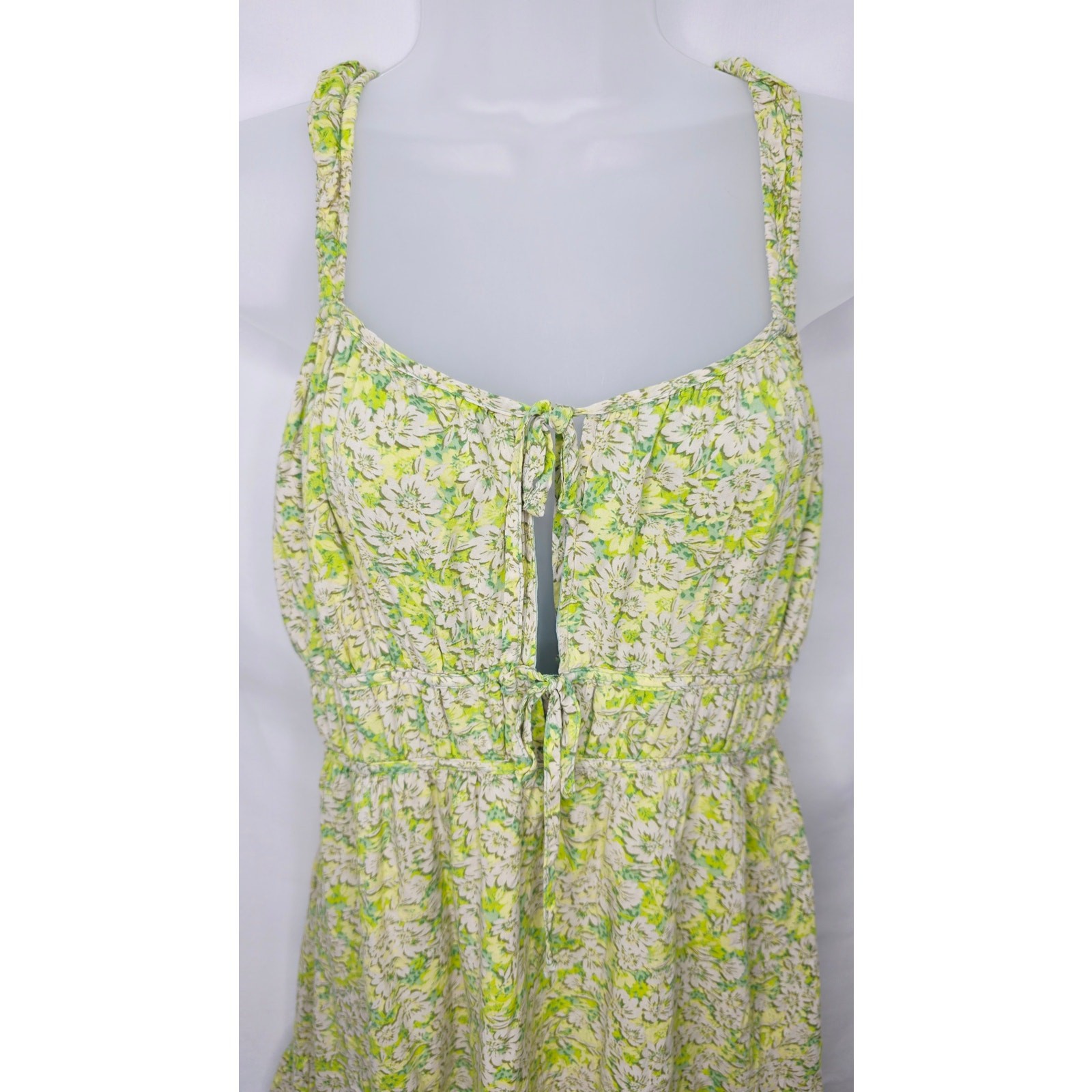American Eagle Green Floral Tie Front Baby Doll Mini Dress Milk Maid Coquette M