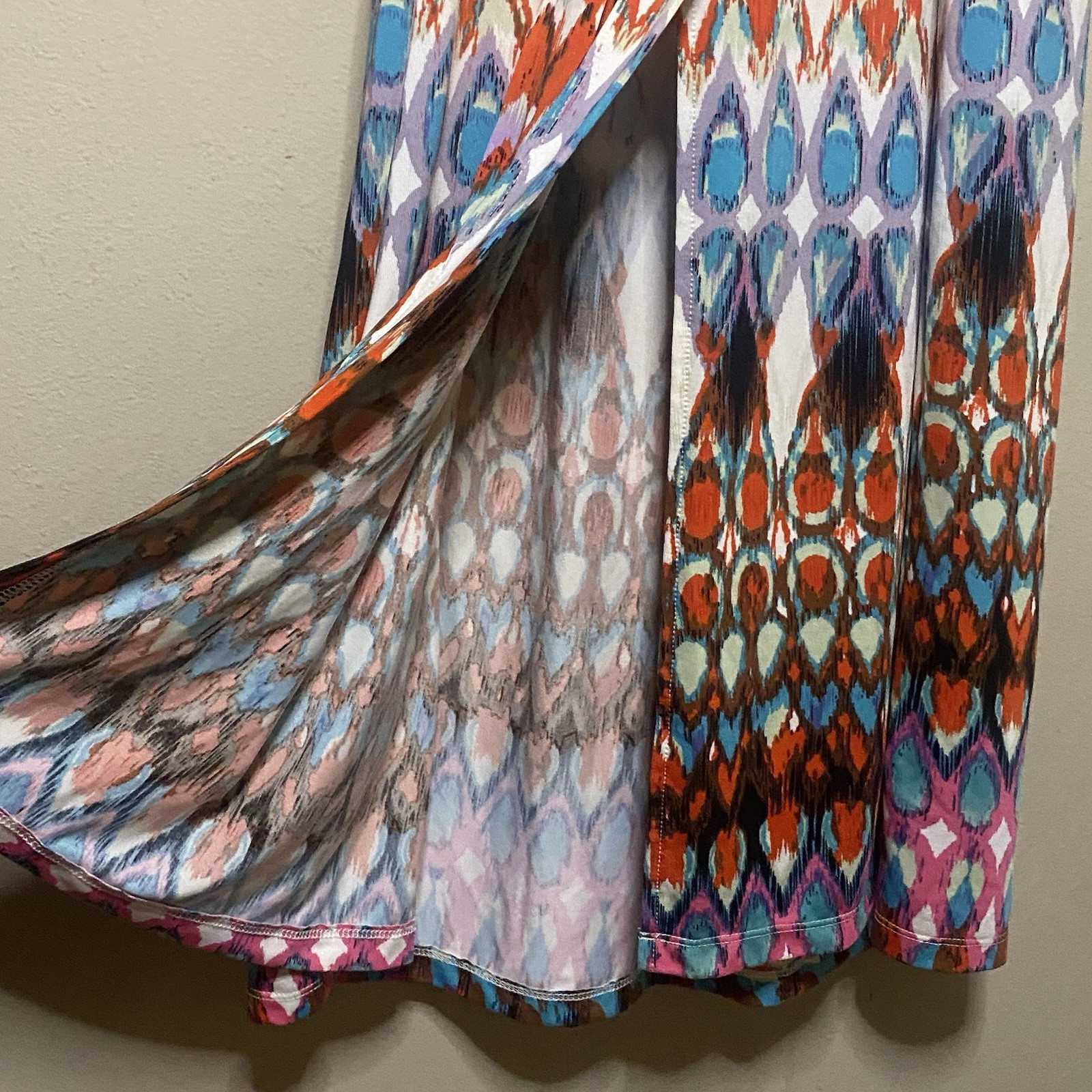 New Directions Sleeveless Bohemian Geometric Maxi Dress XL Pink Orange Blue