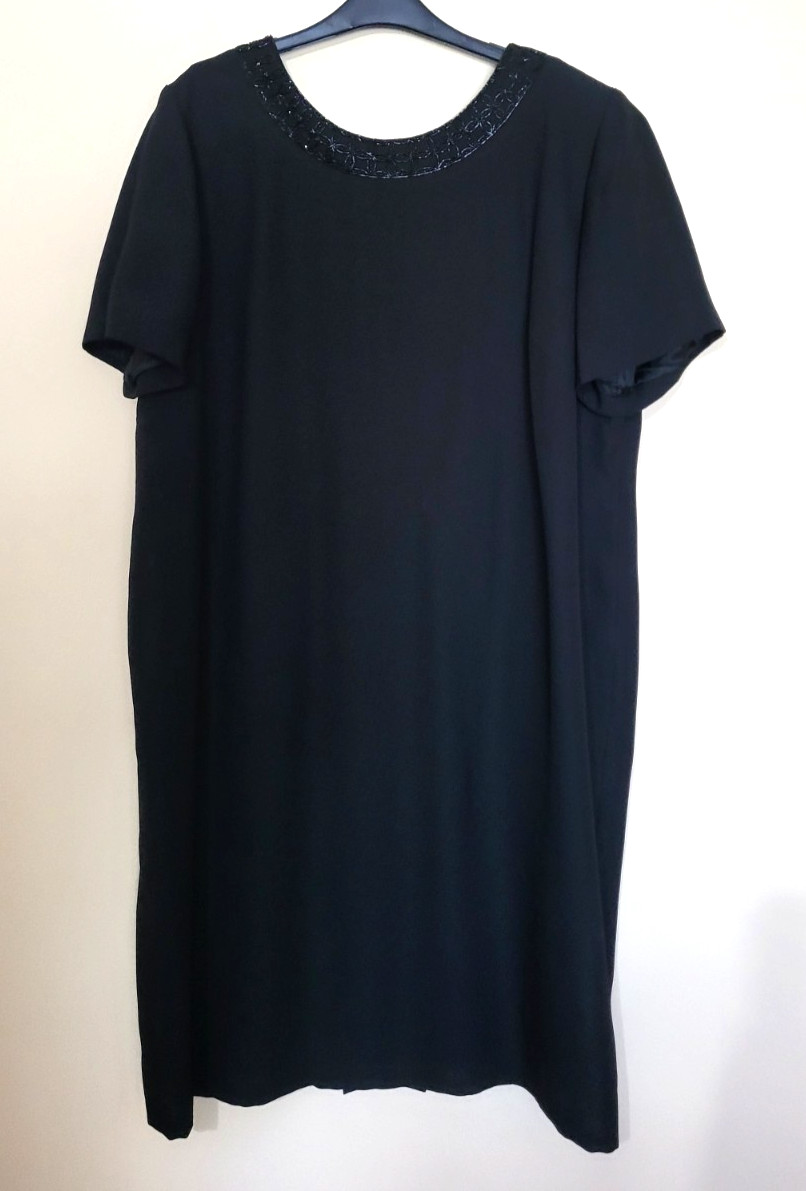 Evan Picone Dress Black Beaded Lined Zip Plus 20W (2X) Gorgeous