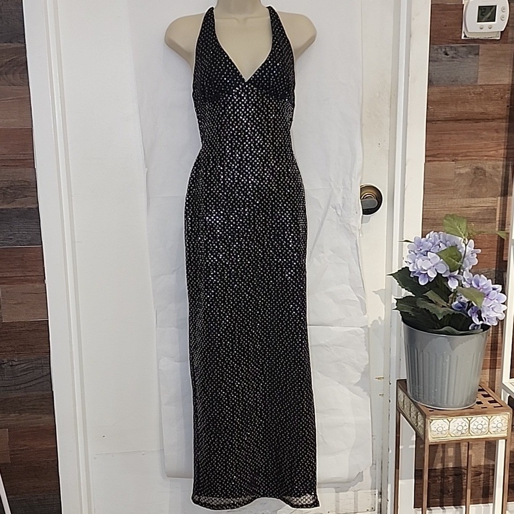 Saints & Secrets Black Sequin Long Gown size M