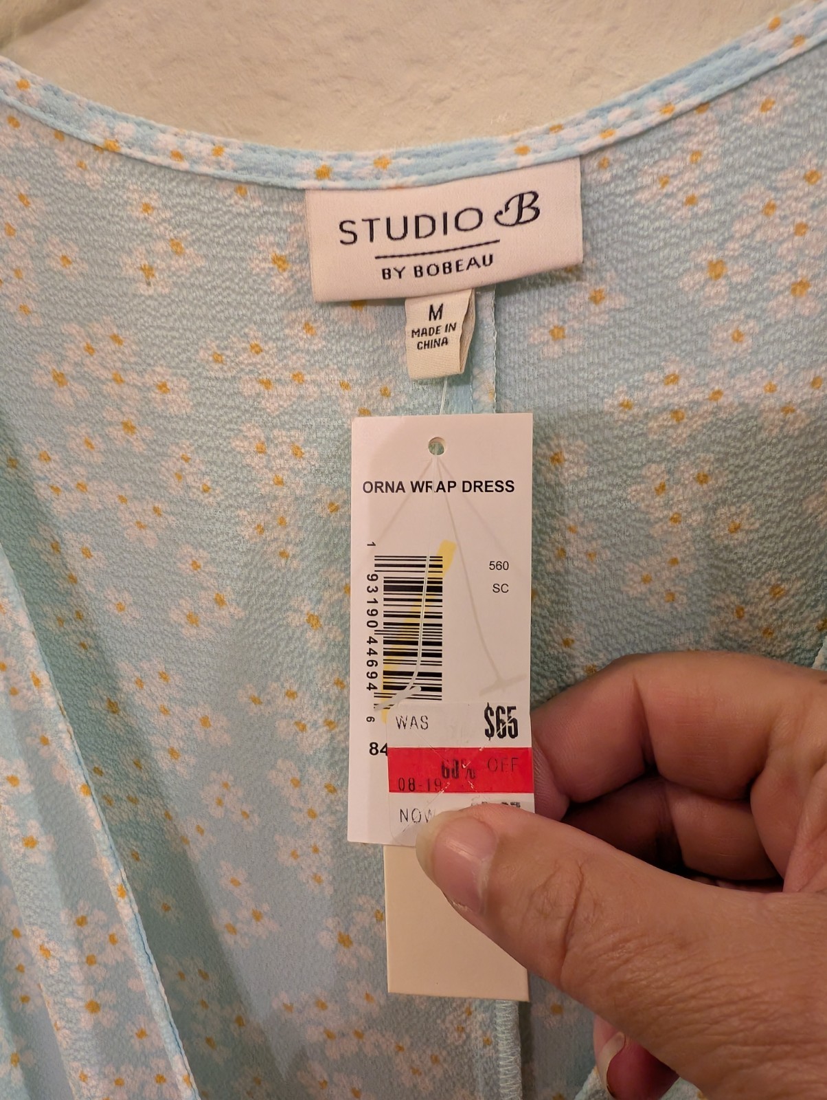Studio M Wrap Around Dress Medium, NWT Polyester Blend, Front Flounce W/Belt