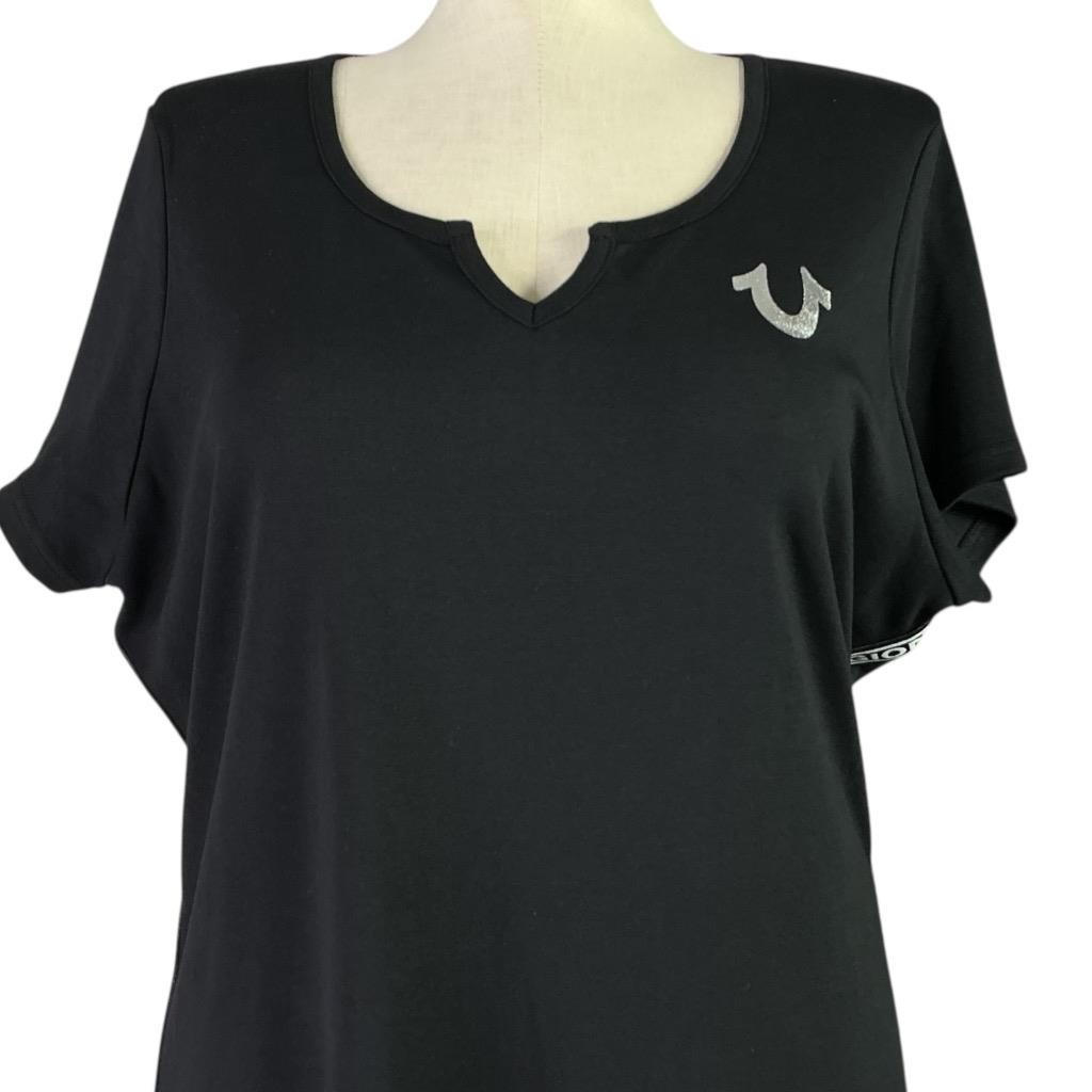 True Religion Taping Tee Dress Womens 3X Black Knit Short Sleeve Plus Size NEW