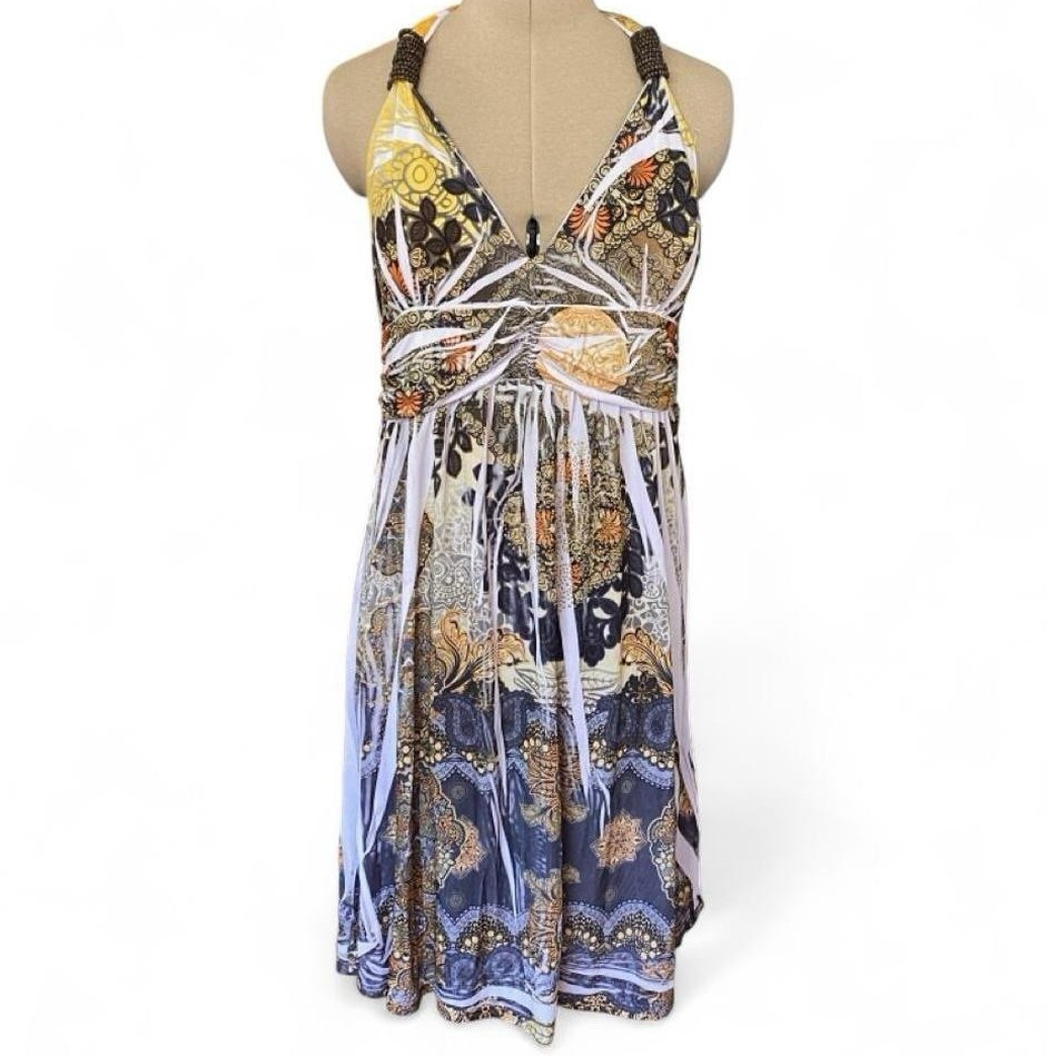 Y2K LAGACI floral halter midi dress with rhinestones. Size XL.