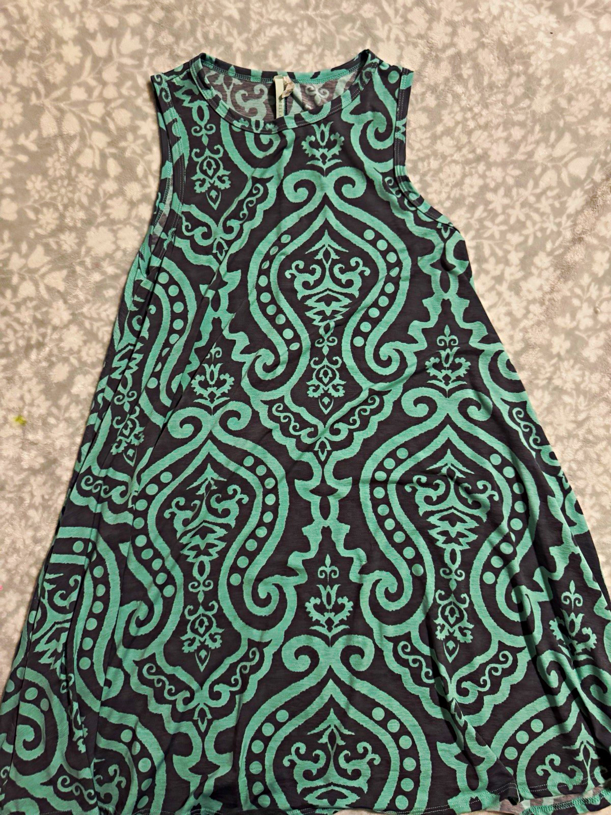 Bellamie Damask Dress Green/Black M Mini Knee Length Round Neck Sleeveless