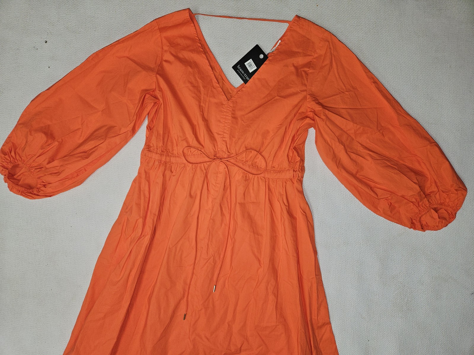 Brave + True Sunshine Cotton Poplin Midi Dress Vibrant Mandarin Orange Color