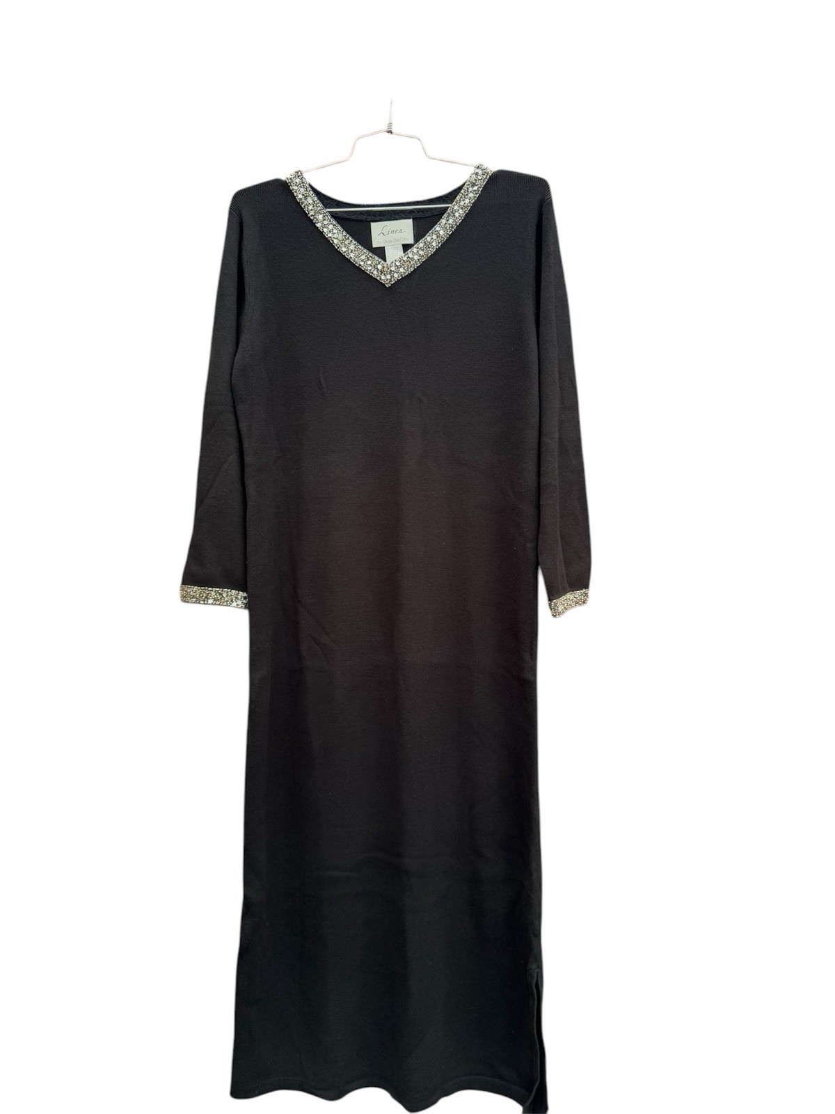 Linea by Louis Dell’Olio Sweater Dress Black Sequin Beaded Cocktail Wedding QVC