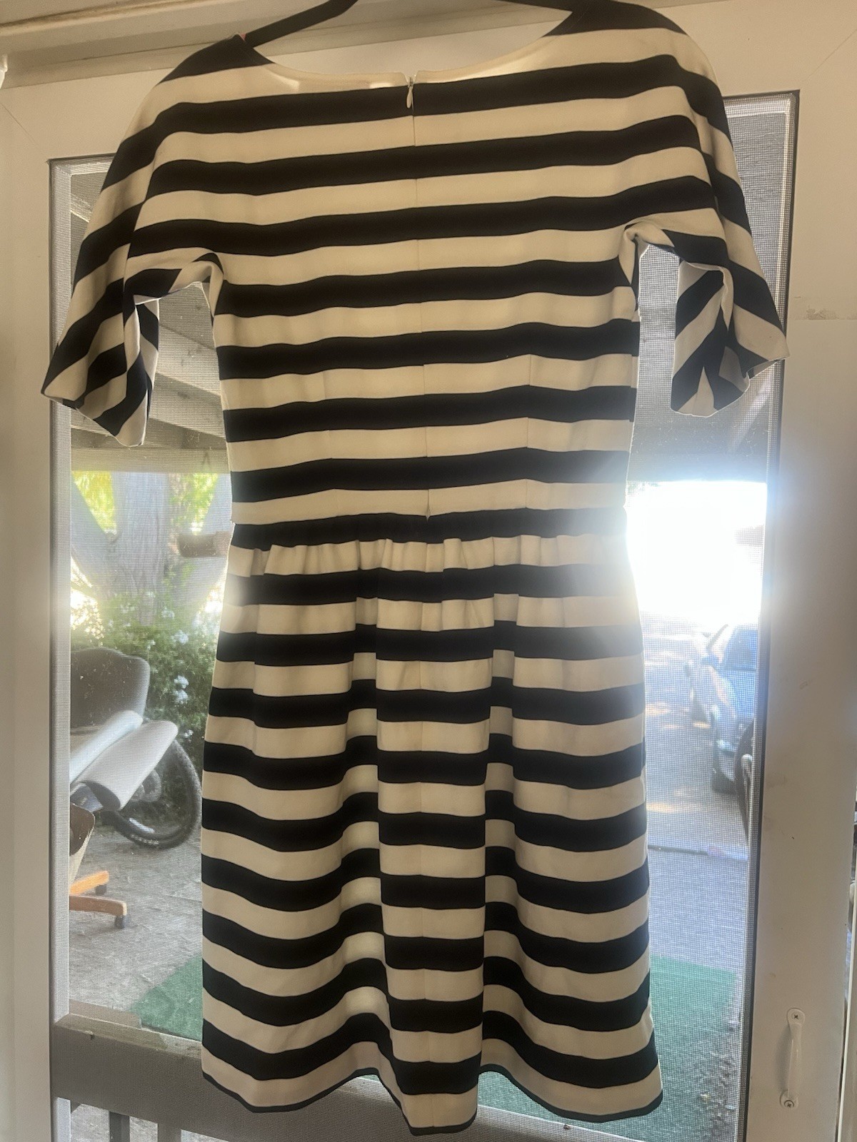 Betsey Johnson Navy/White Striped Fit & Flare Knee Boat Neck Knit Dress 10