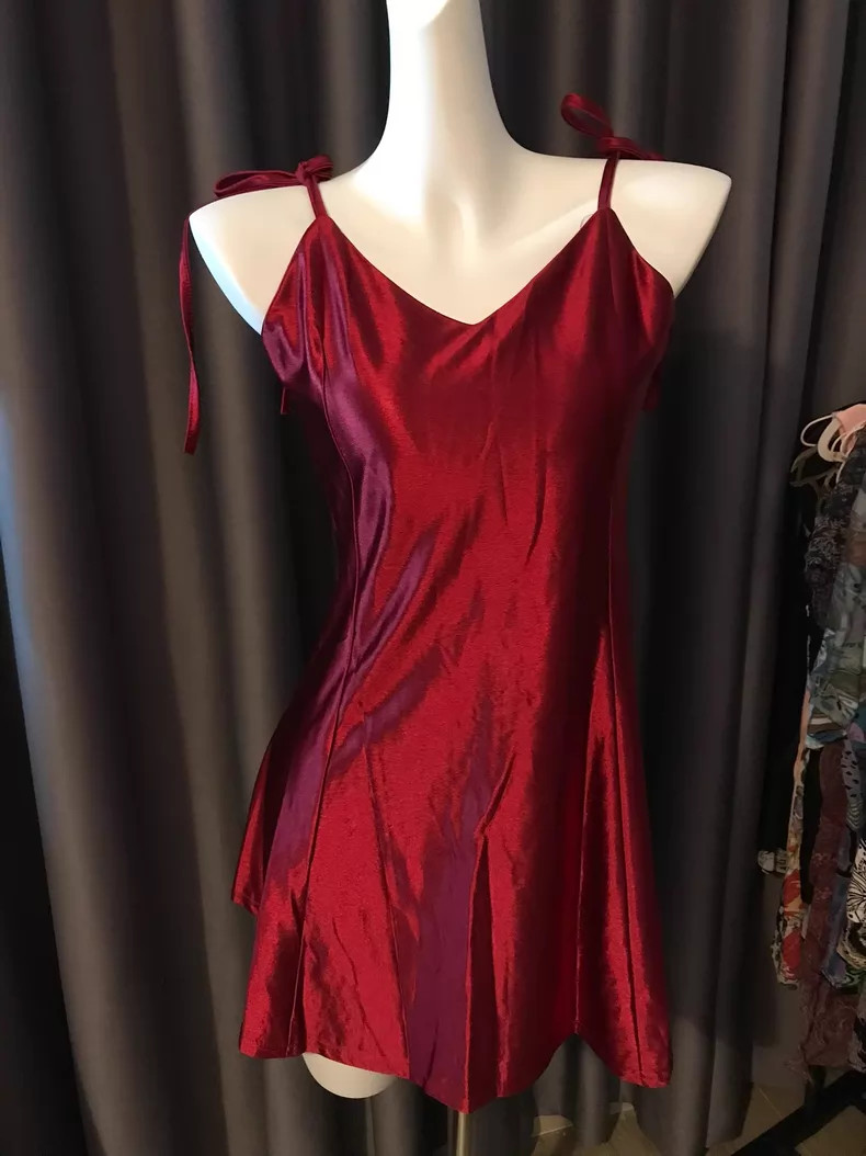 Burgundy Satin Strapless Mini Dress