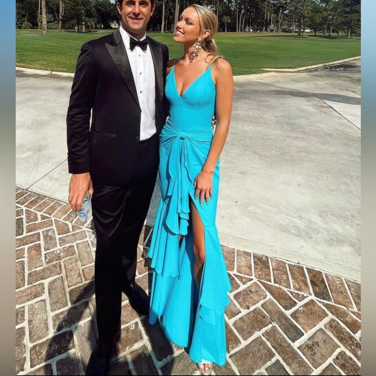 RRP US$695 PatBo Bo ruffle maxi gown in blue NWT