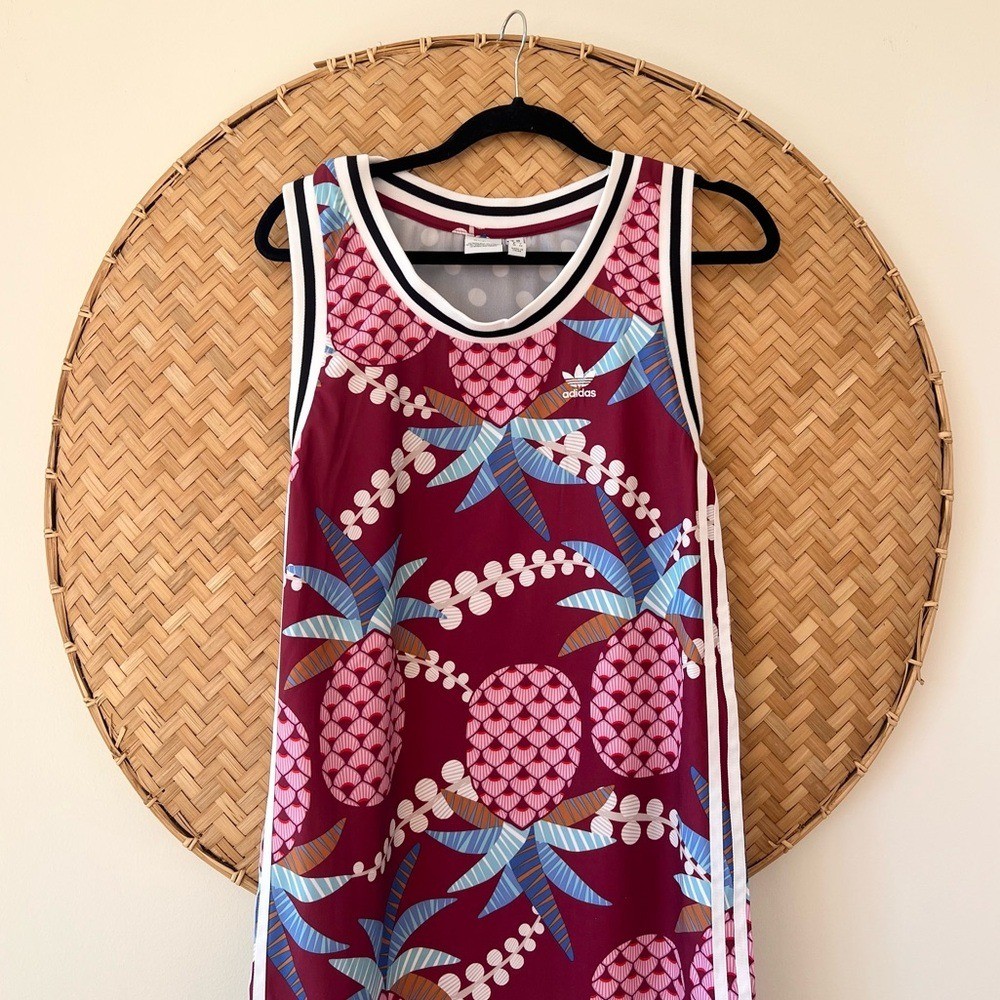 ADIDAS/FARM RIO COLLAB PINEAPPLE POLKA DOTS ATHLEISURE TROPICAL TANK DRESS