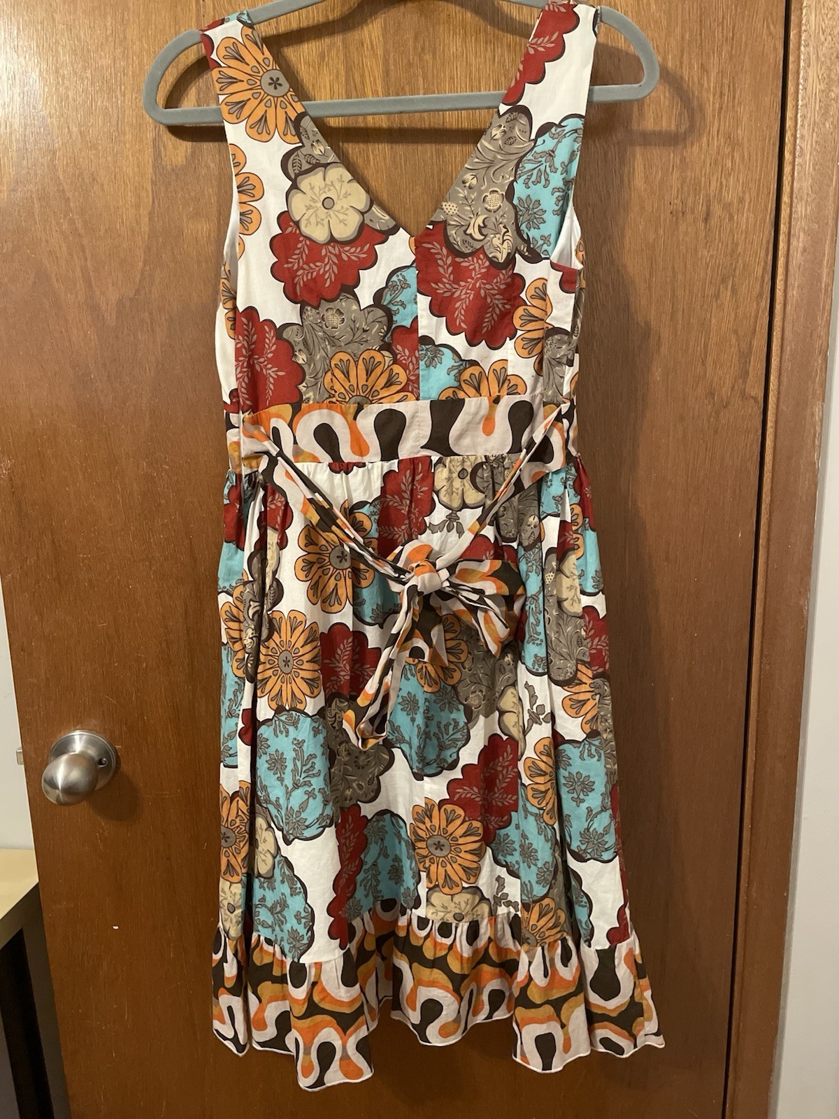 American Rag Dress Size M Lined Cotton Tie Back Empire Waist Comfy Flattering