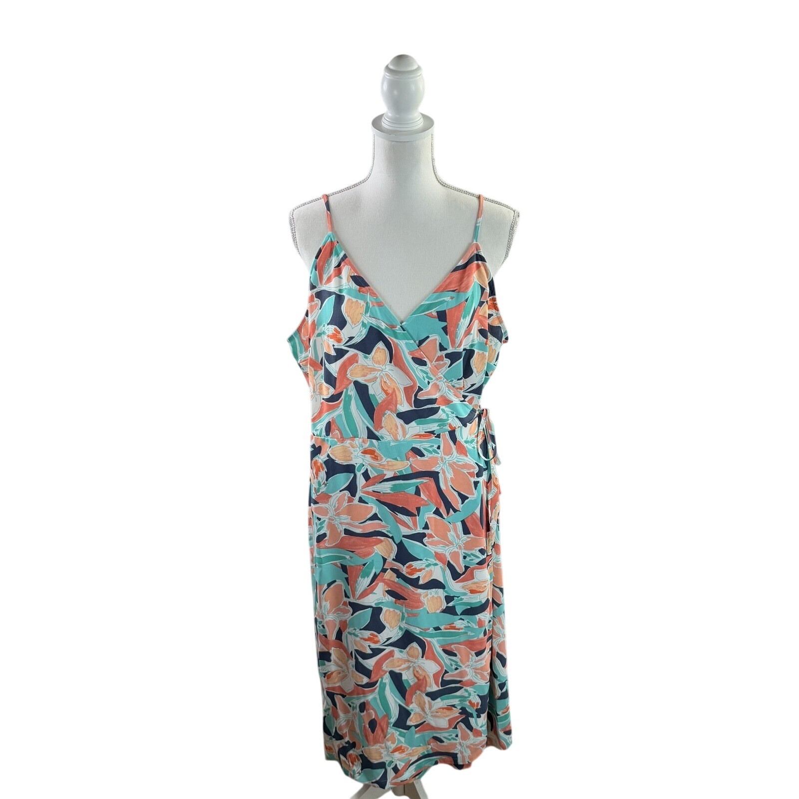 Nine West Floral Sleeveless Wrap V-Neck Midi Dress XXL