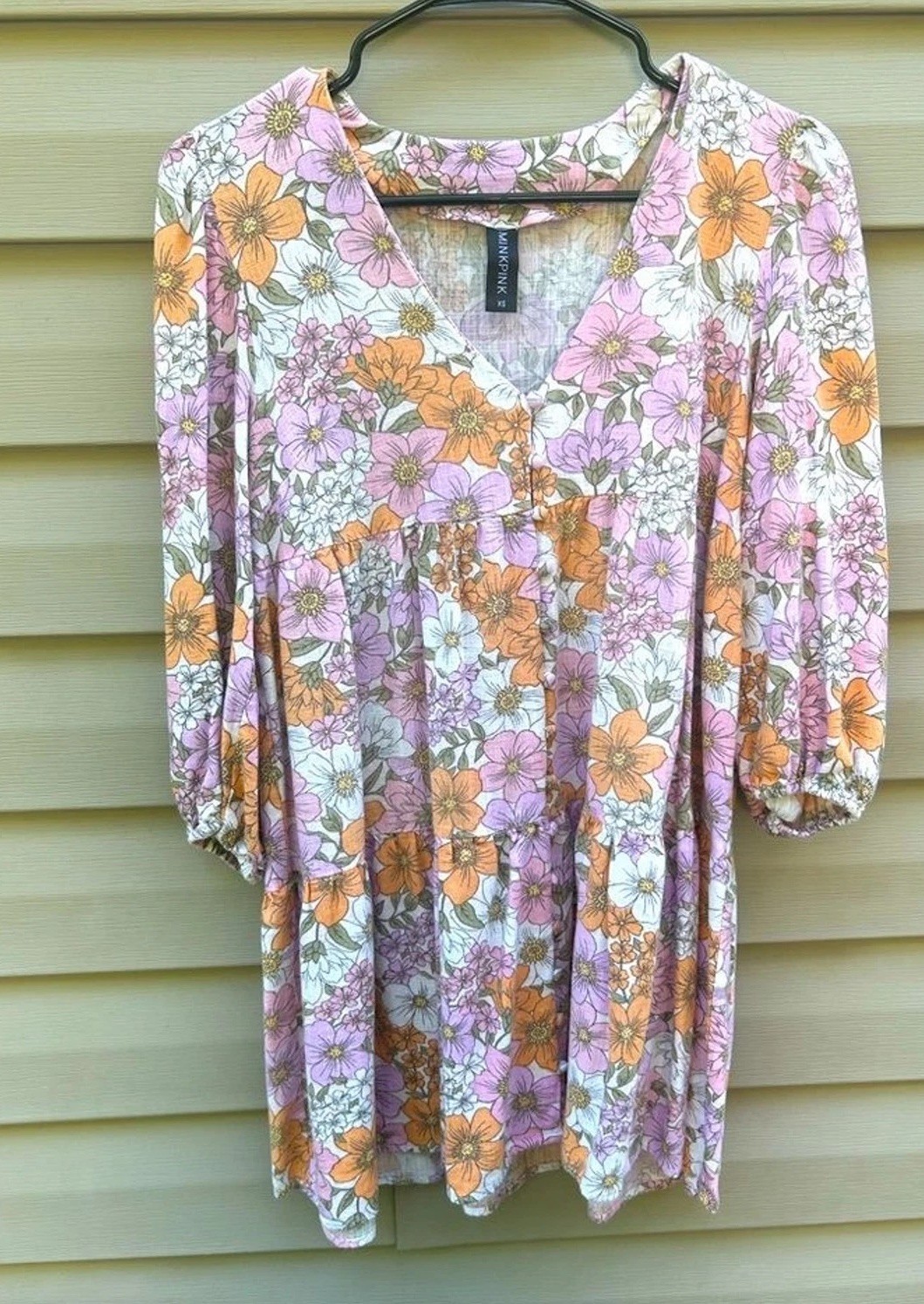 MINKPINK Women’s Ester Smock Mini Dress size XS floral retro boho 60’s dress