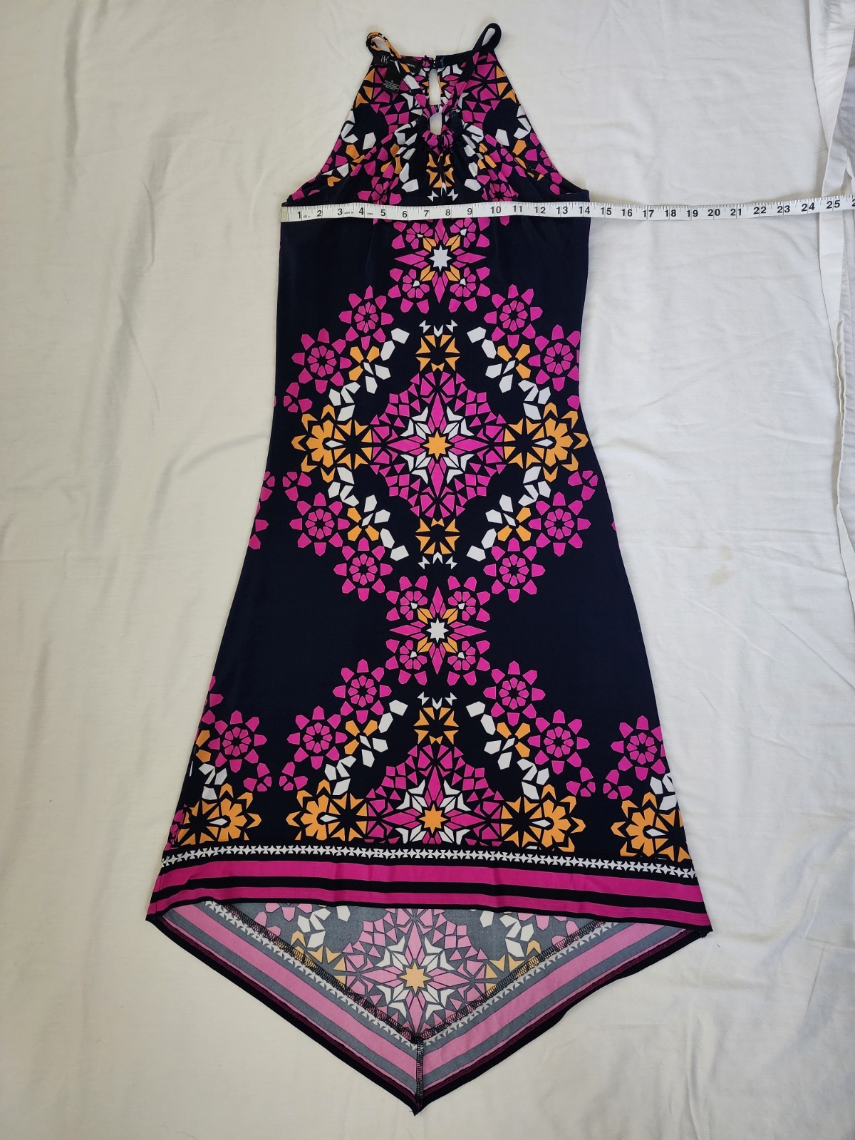 INC Geometric O-Ring Halter High Low Maxi Dress Pink Navy Small
