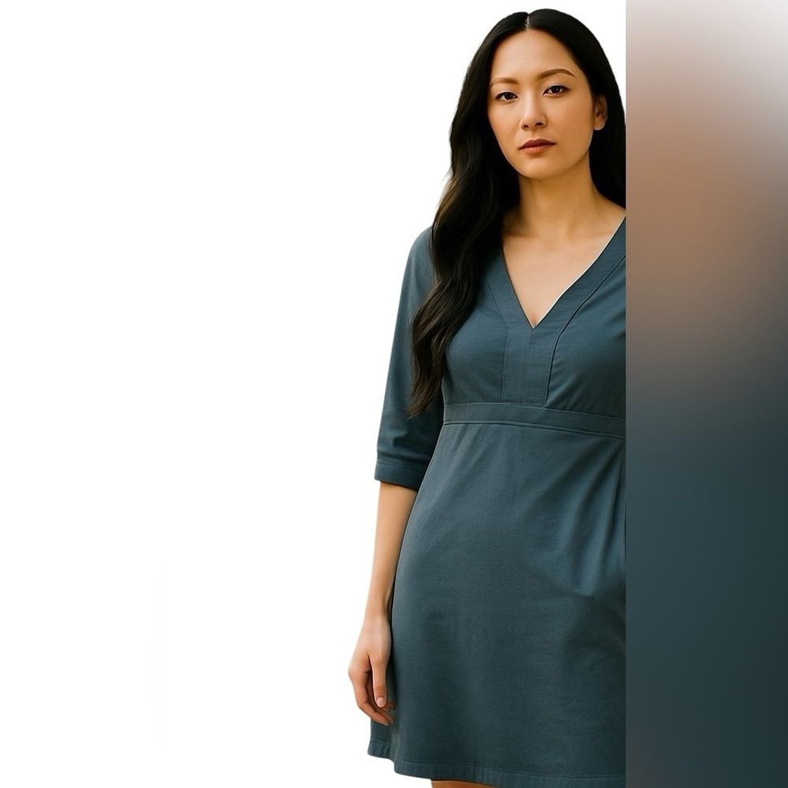 BODEN 3/4 SLEEVE BLUE NOTCH JERSEY DRESS 4R