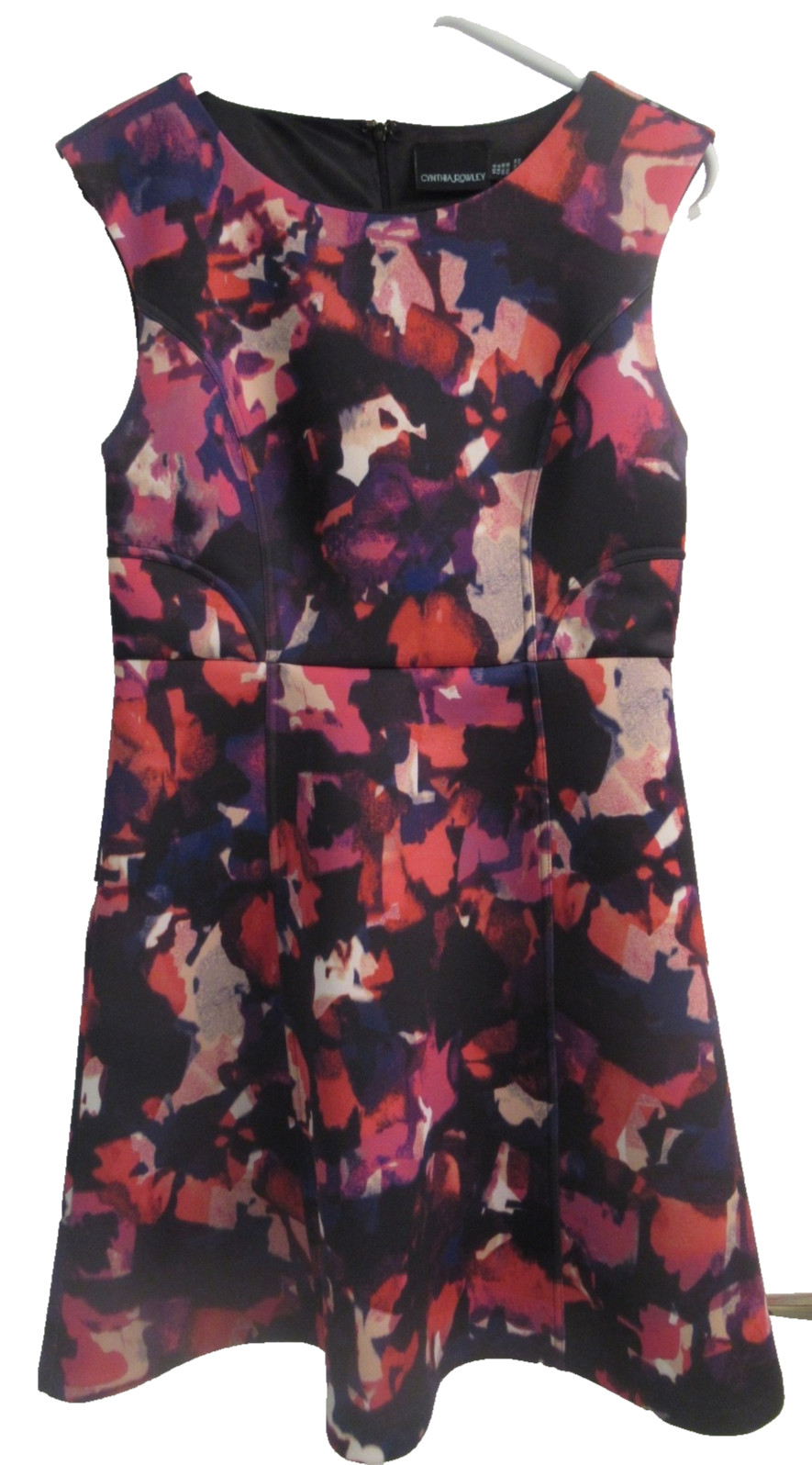 Cynthia Rowley Dress Womens Size 6 Black Pink Floral Stretch Sleeveless Lined